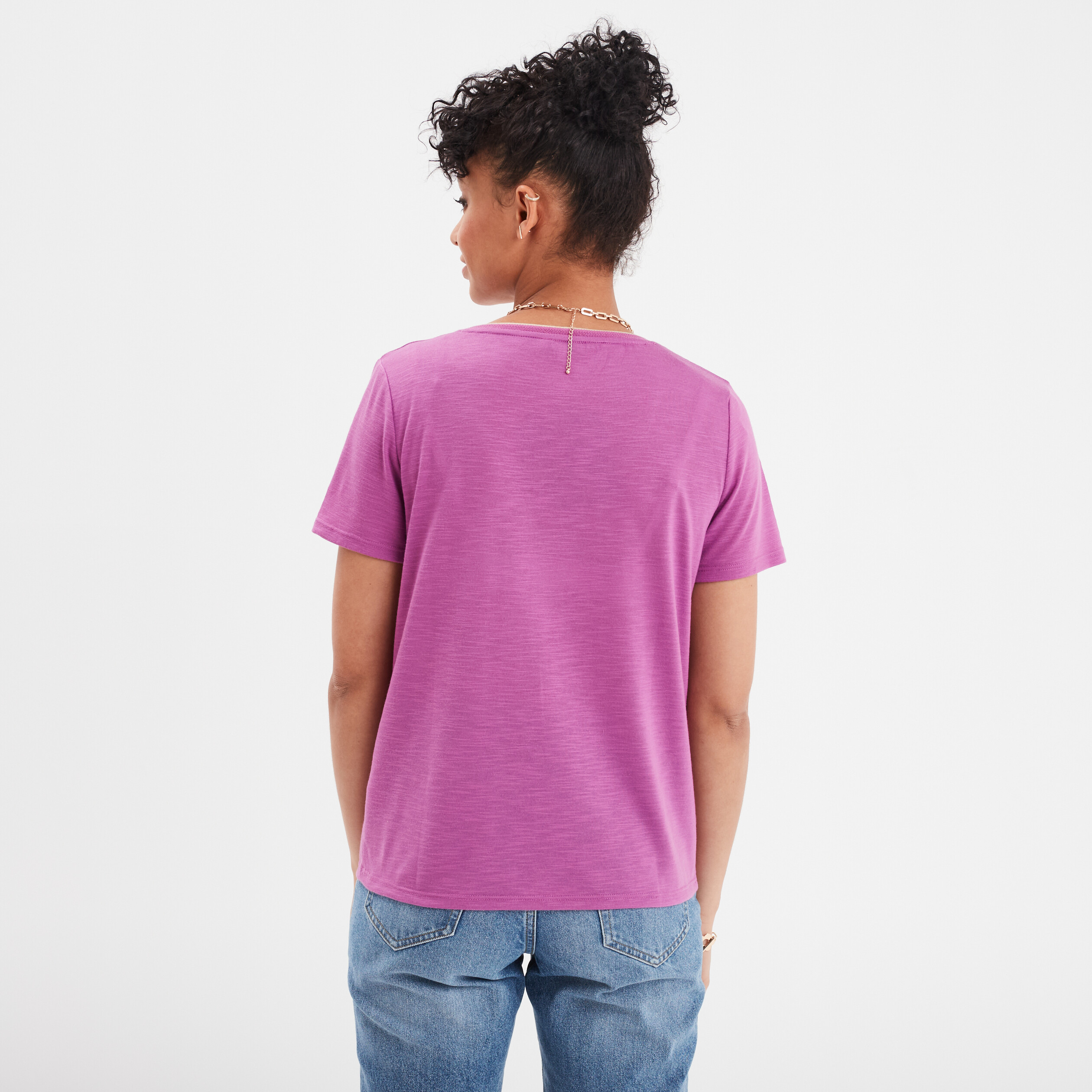 t shirt col en v manches courtes violet femme T-shirt col en V manches courtes violet femme