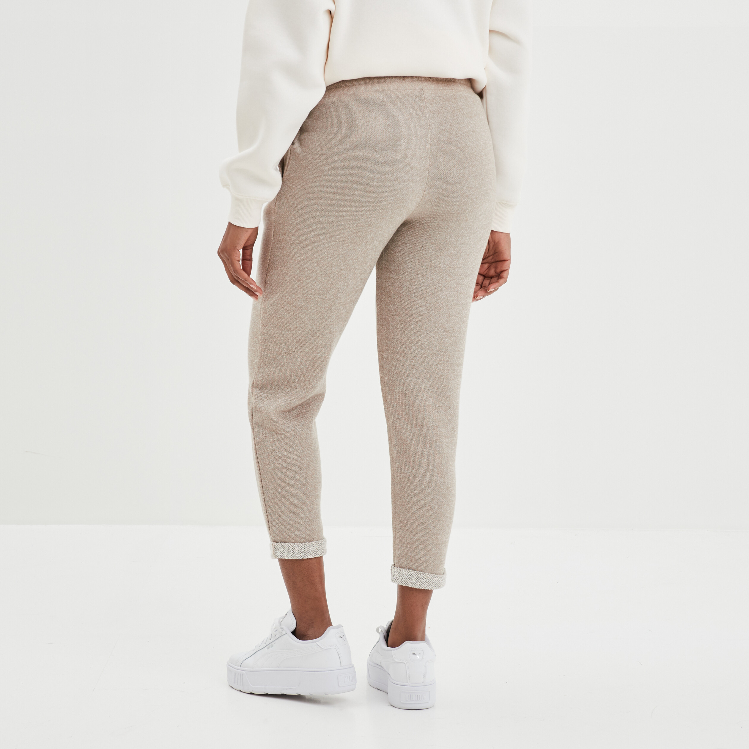 Pantalon jogging taille haute beige femme