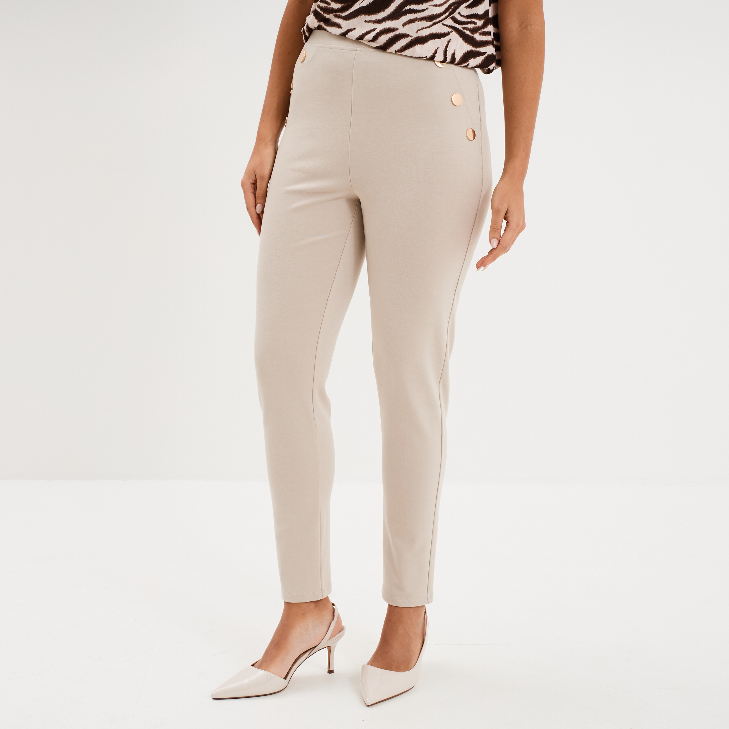 Leggings &agrave; boutons pont beige femme