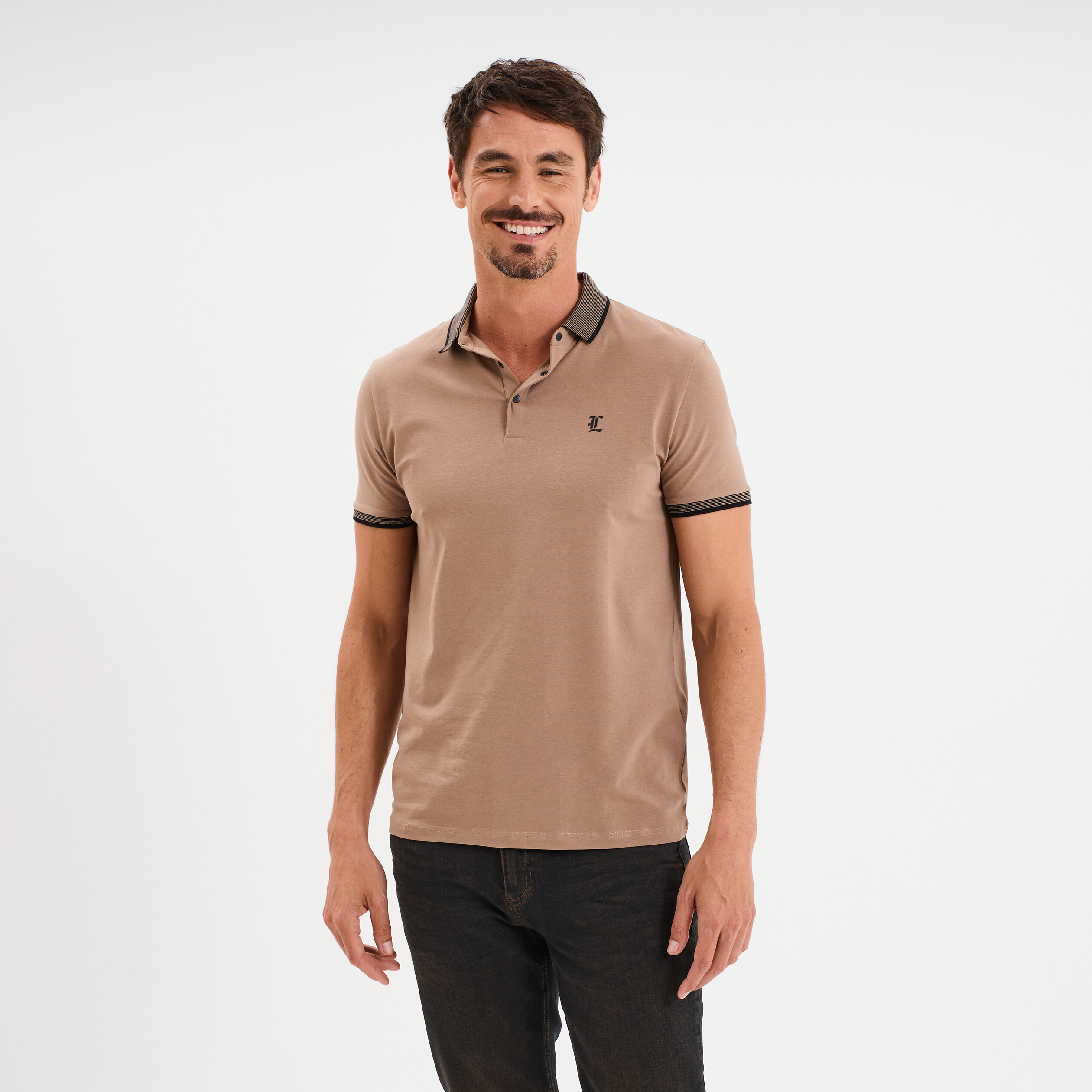 polo coton ajuste manches courtes taupe homme Polo coton ajusté manches courtes taupe homme