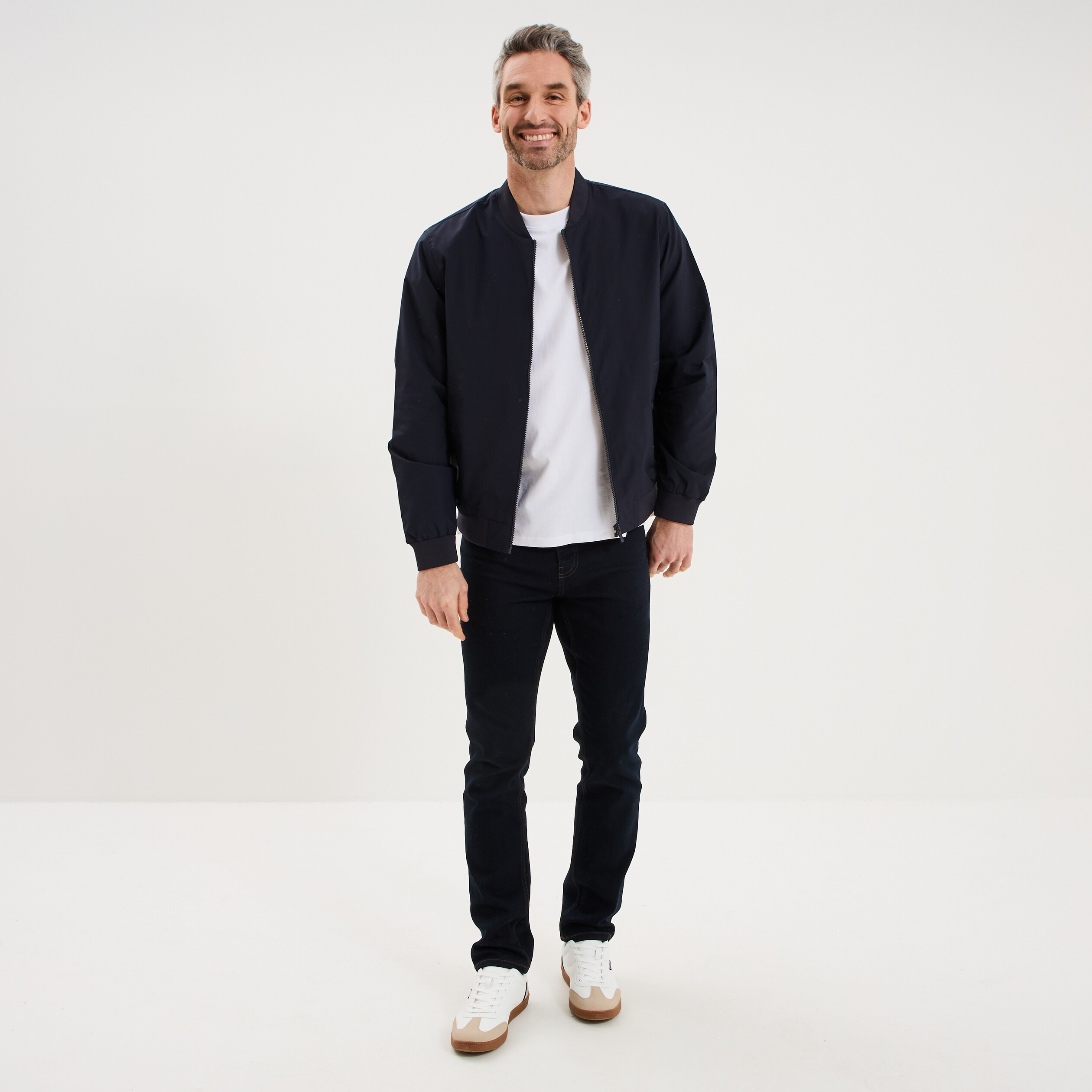 Blouson col teddy d&eacute;perlant bleu fonc&eacute; homme
