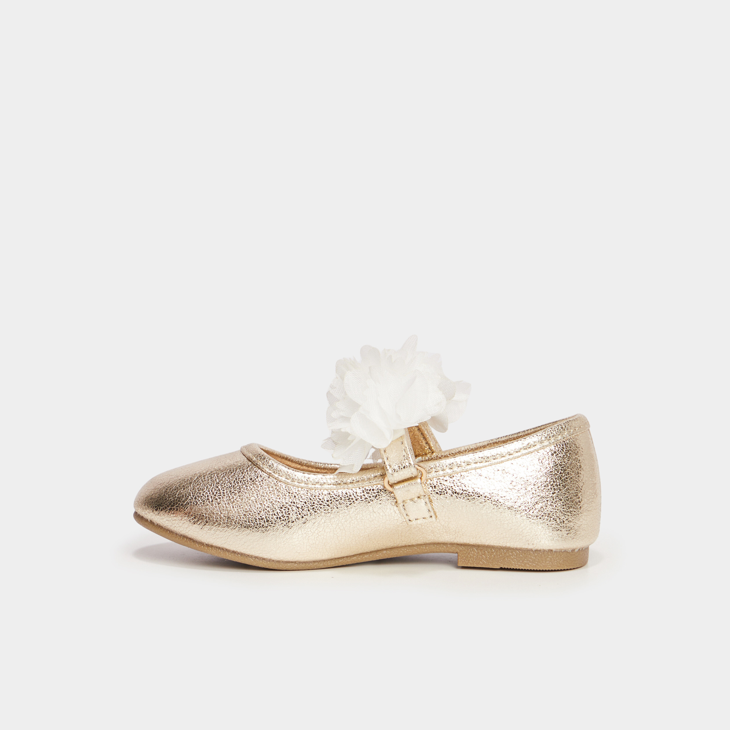 Ballerines c&eacute;r&eacute;monie d&eacute;tails fleurs jaune or fille