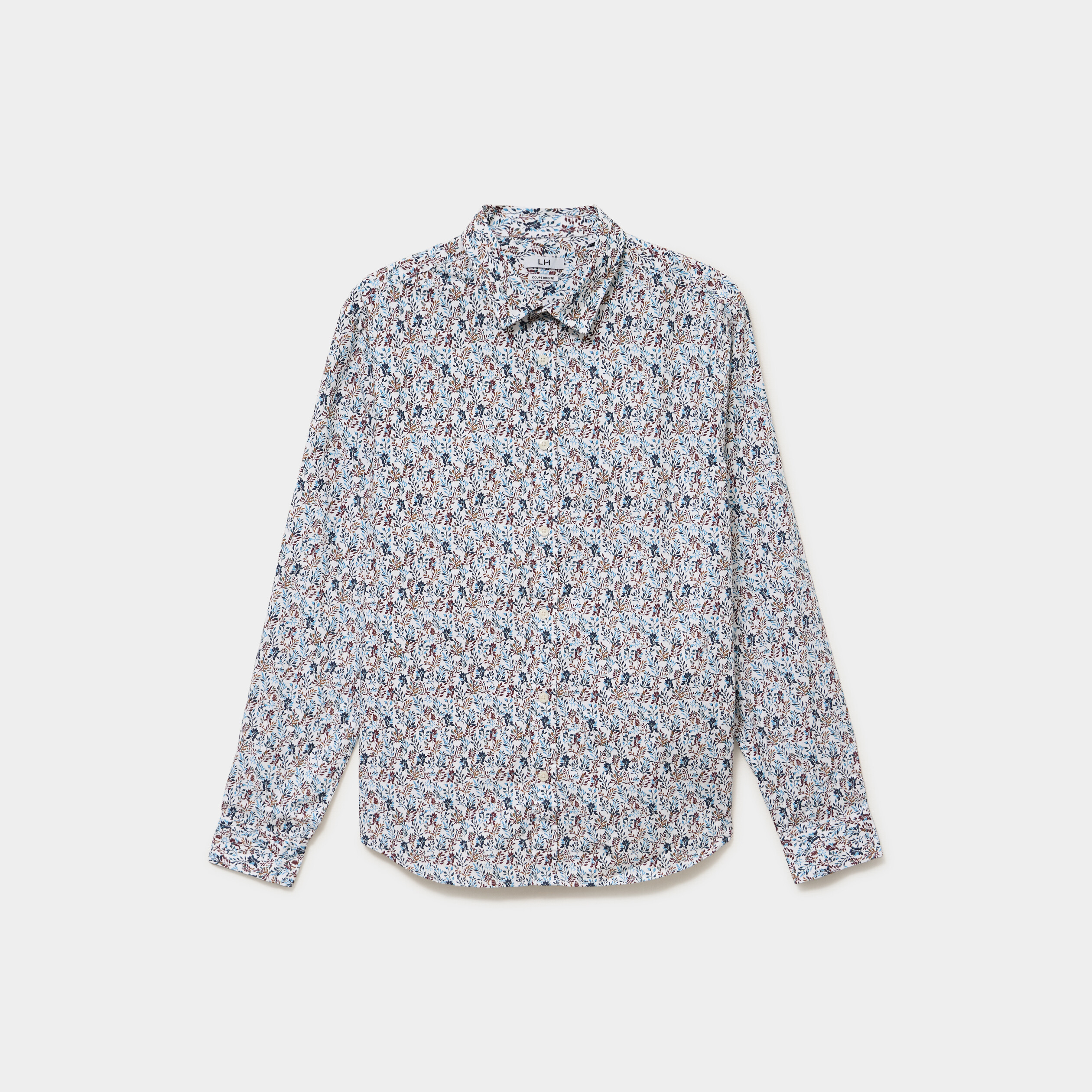 Chemise droite imprim&eacute;e manches longues ecru homme