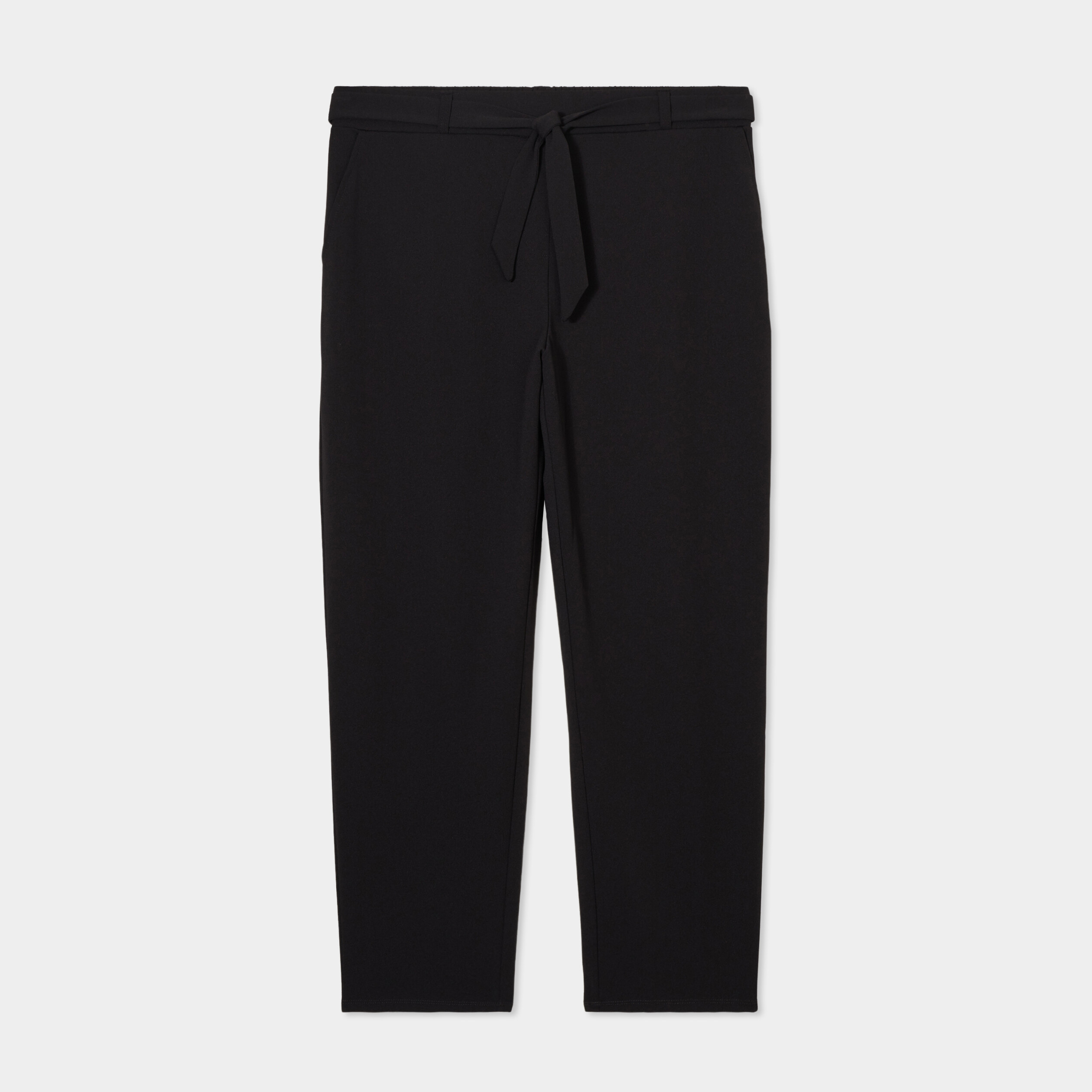 Pantalon cigarette ceintur&eacute; effet cr&ecirc;pe noir femme grande taille