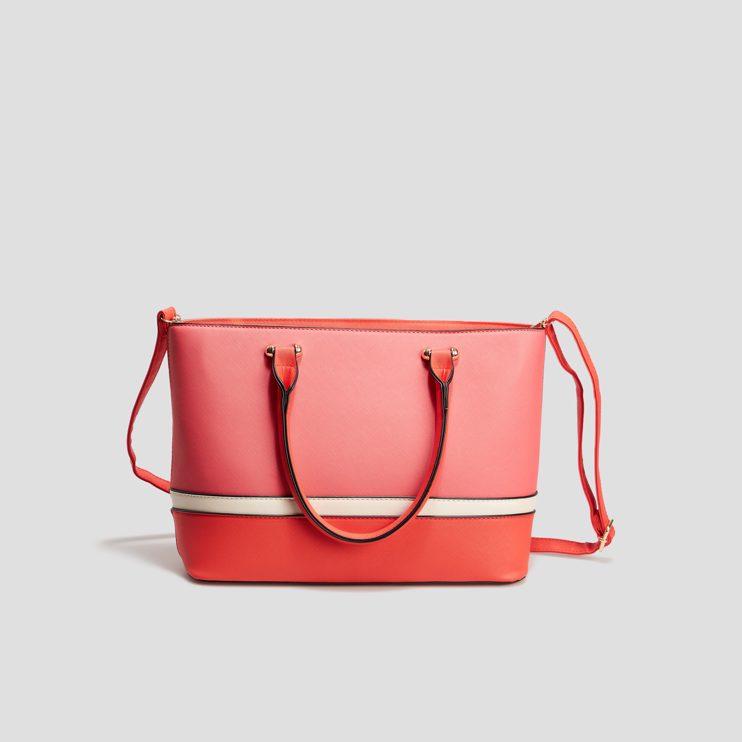 Grand sac cabas avec bandouli&egrave;re rose fushia femme