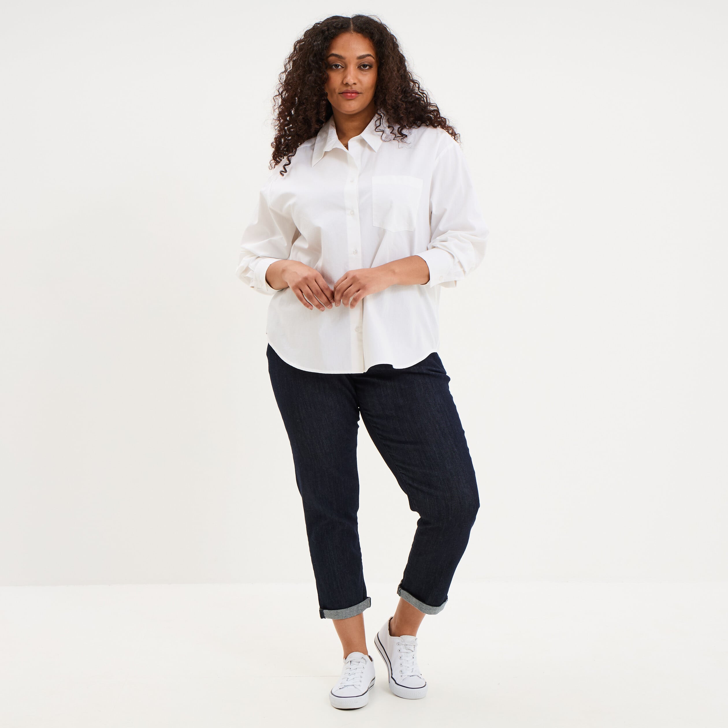 Chemise oversize manches longues coton blanc femme grande taille