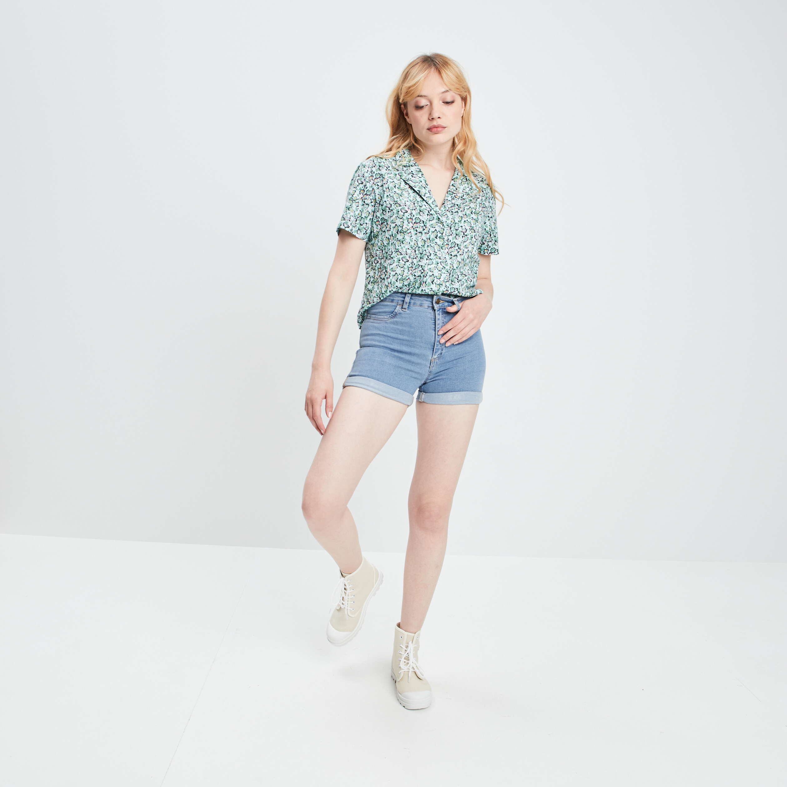 Chemise cropped coton vert femme