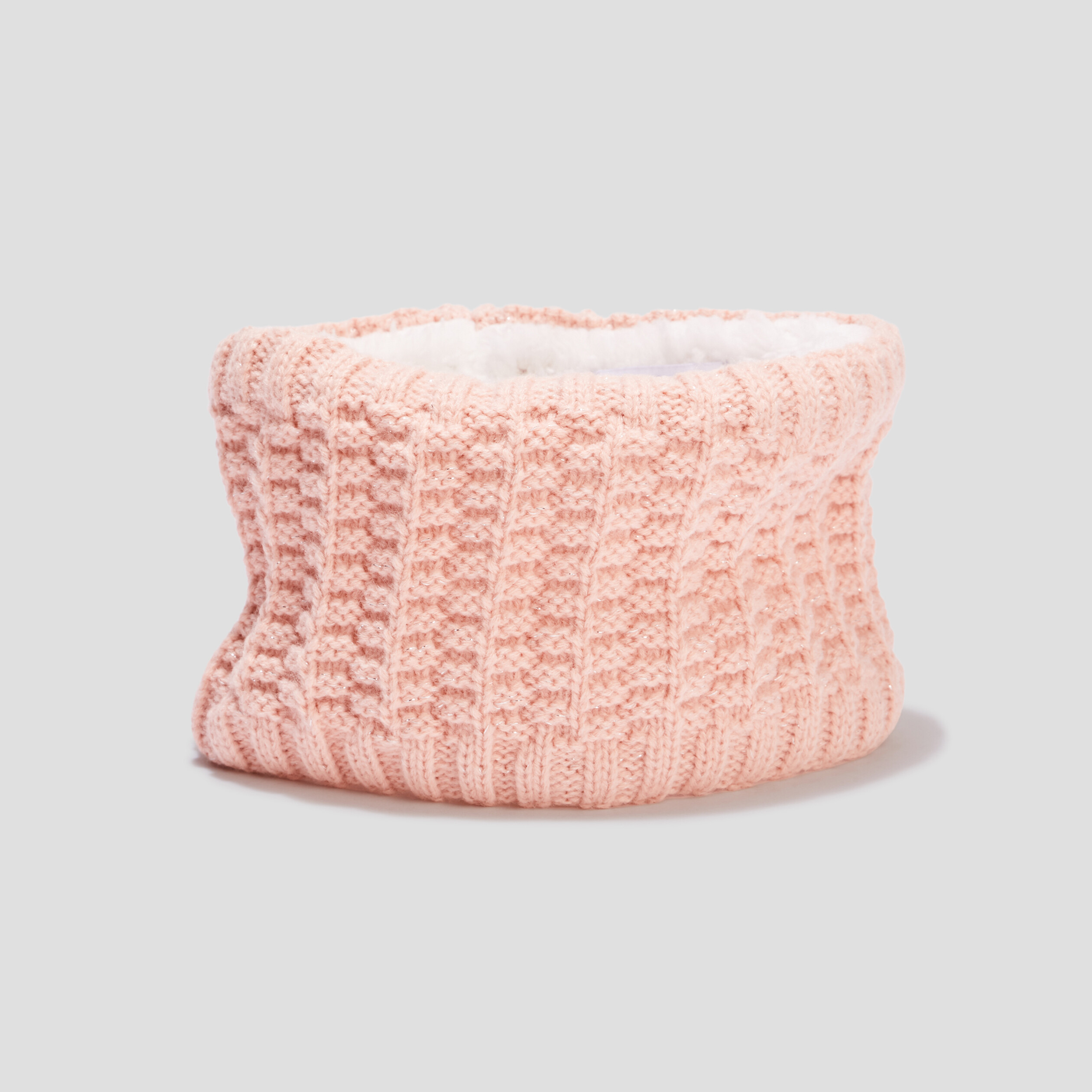 Snood tricoté doublure laine mouton rose bébé