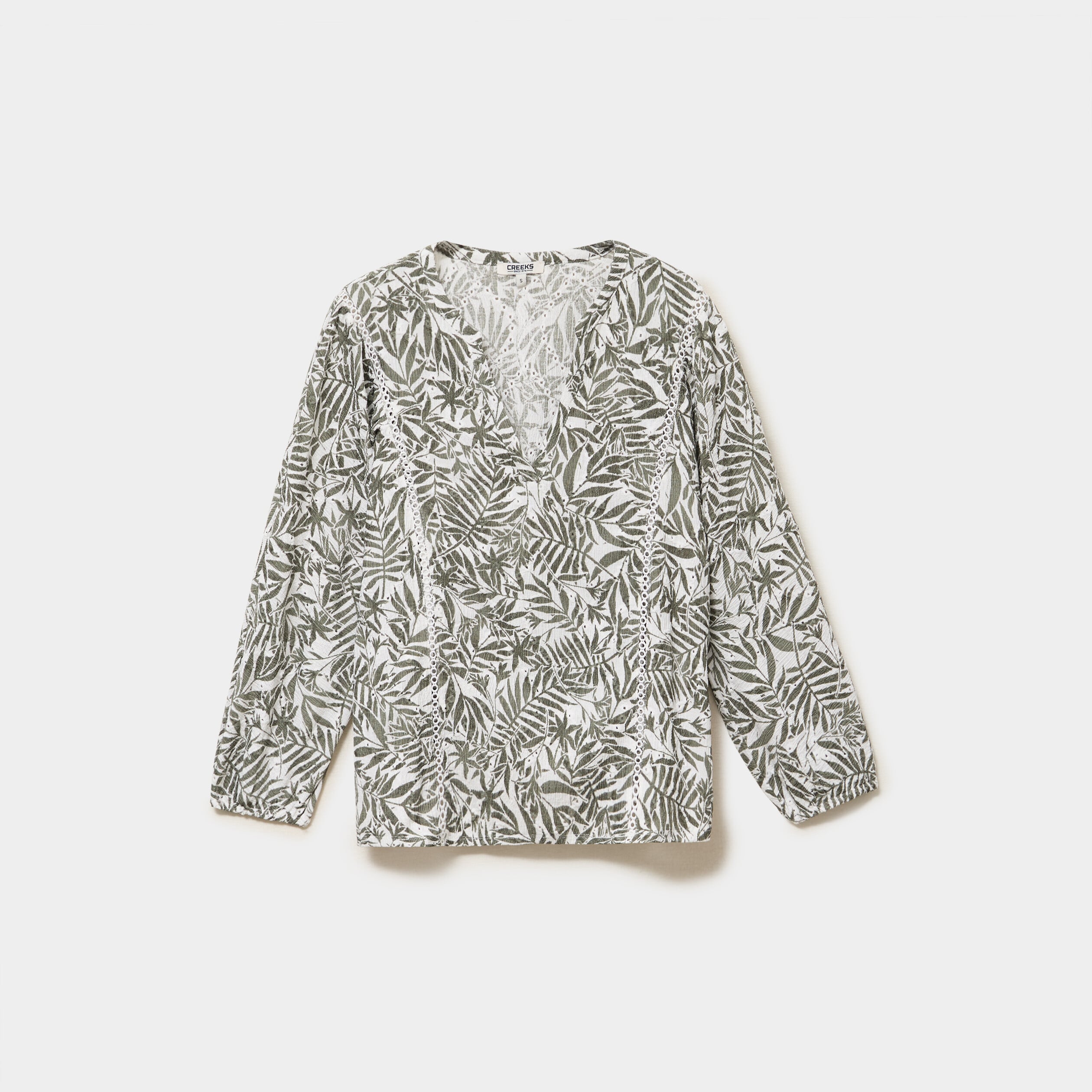 Blouse ajour&eacute;e manches 3/4 col en V ecru femme