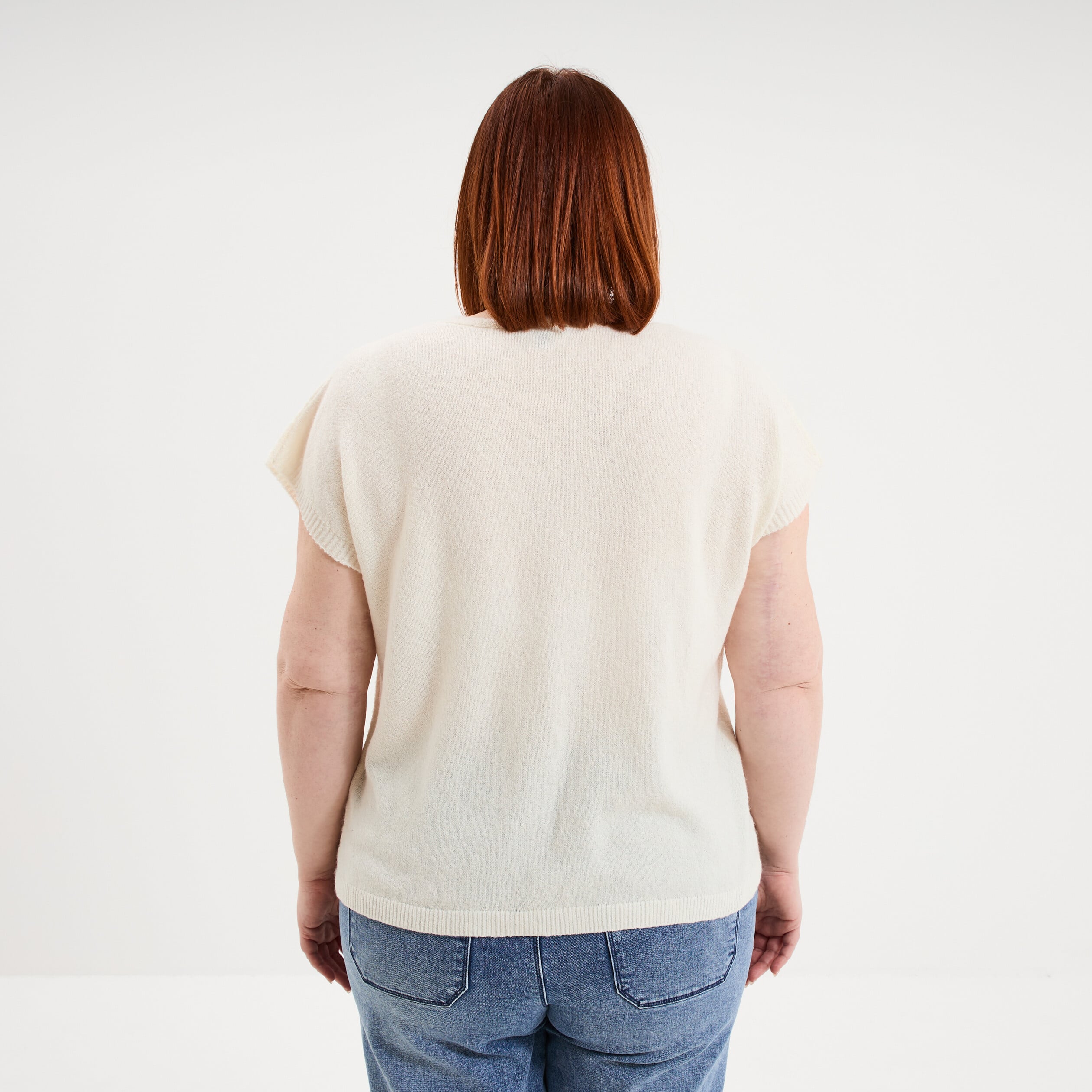 Gilet manches courtes boutonn&eacute; ivoire femme grande taille