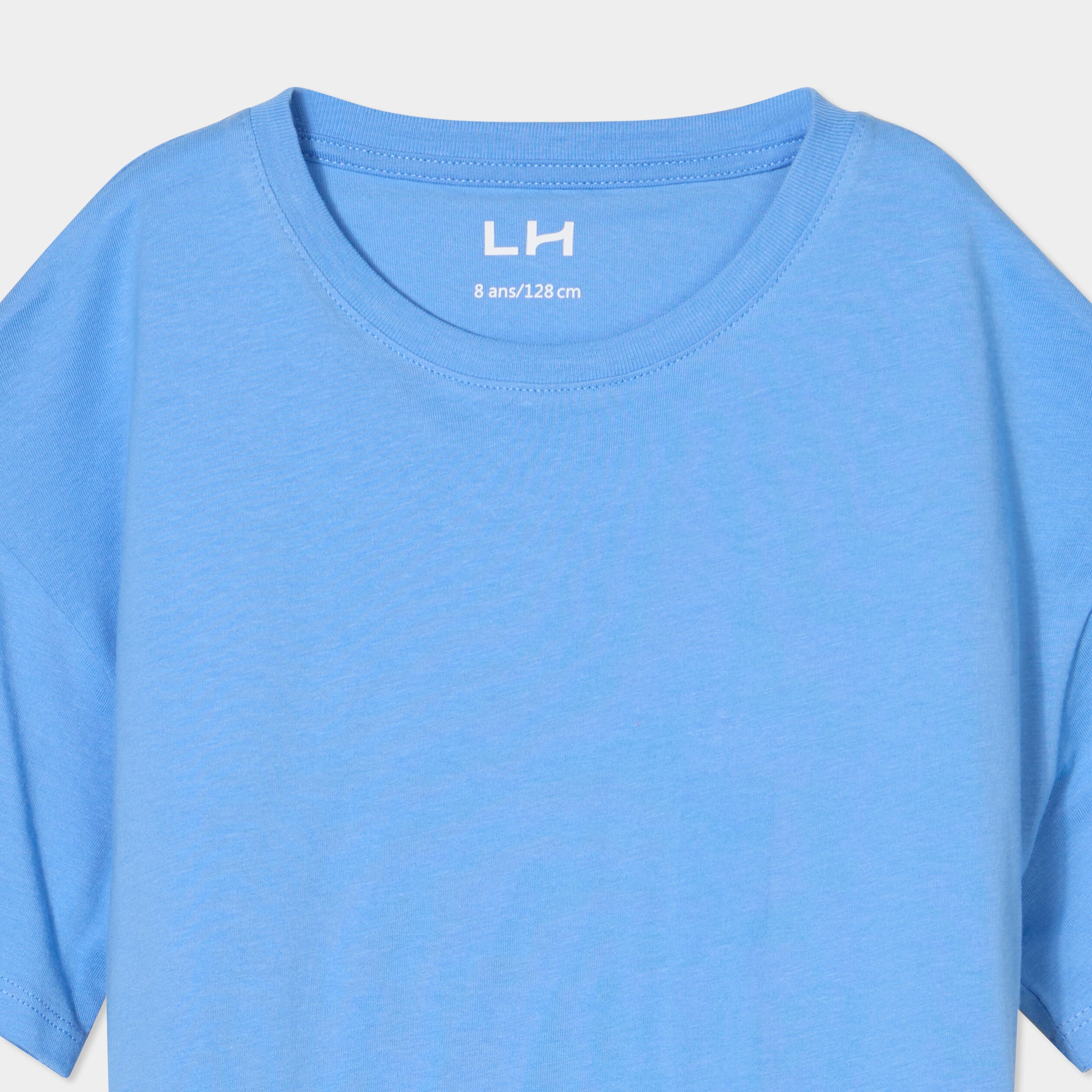 T-shirt col rond manches courtes coton bleu clair fille