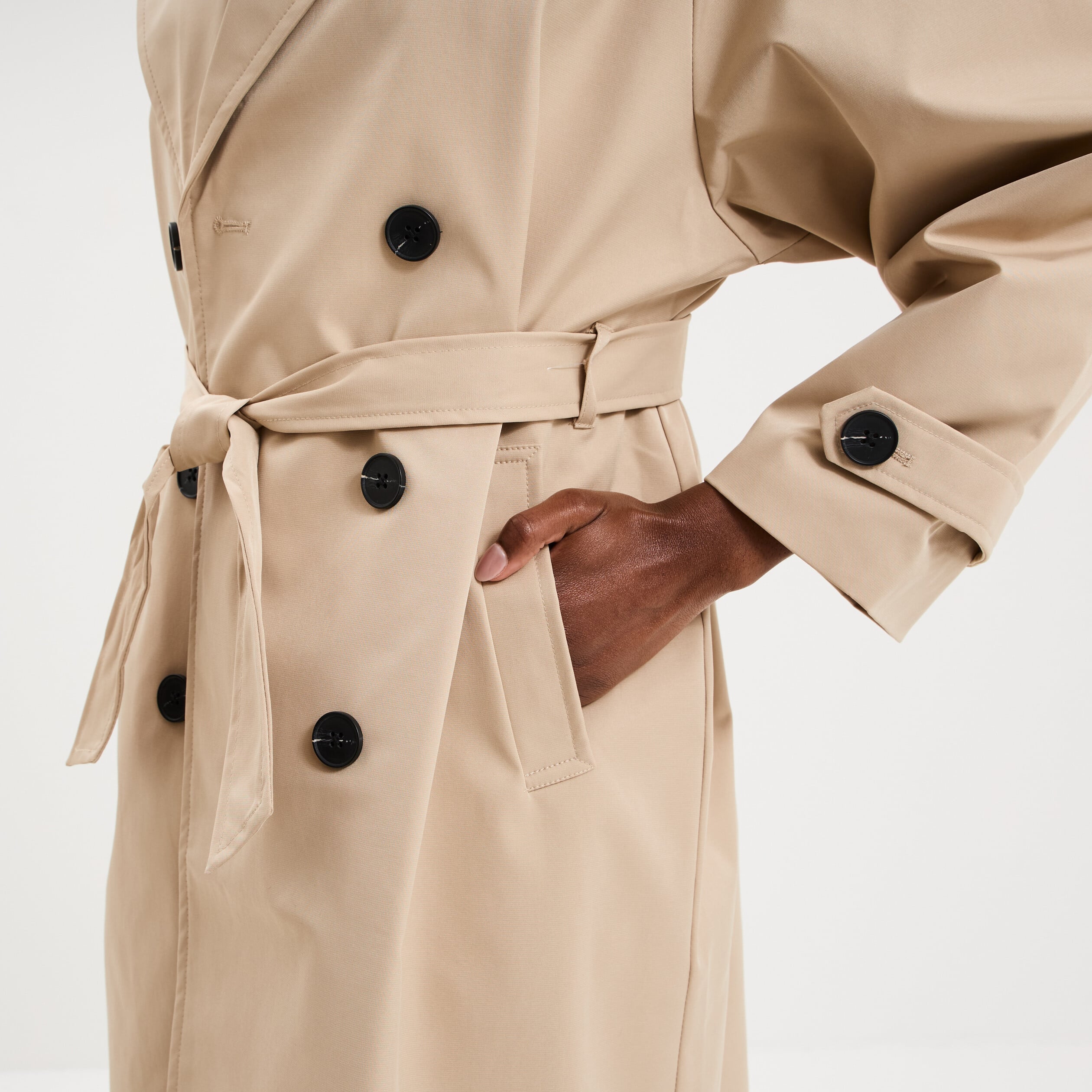 Trench long ceintur&eacute; beige femme