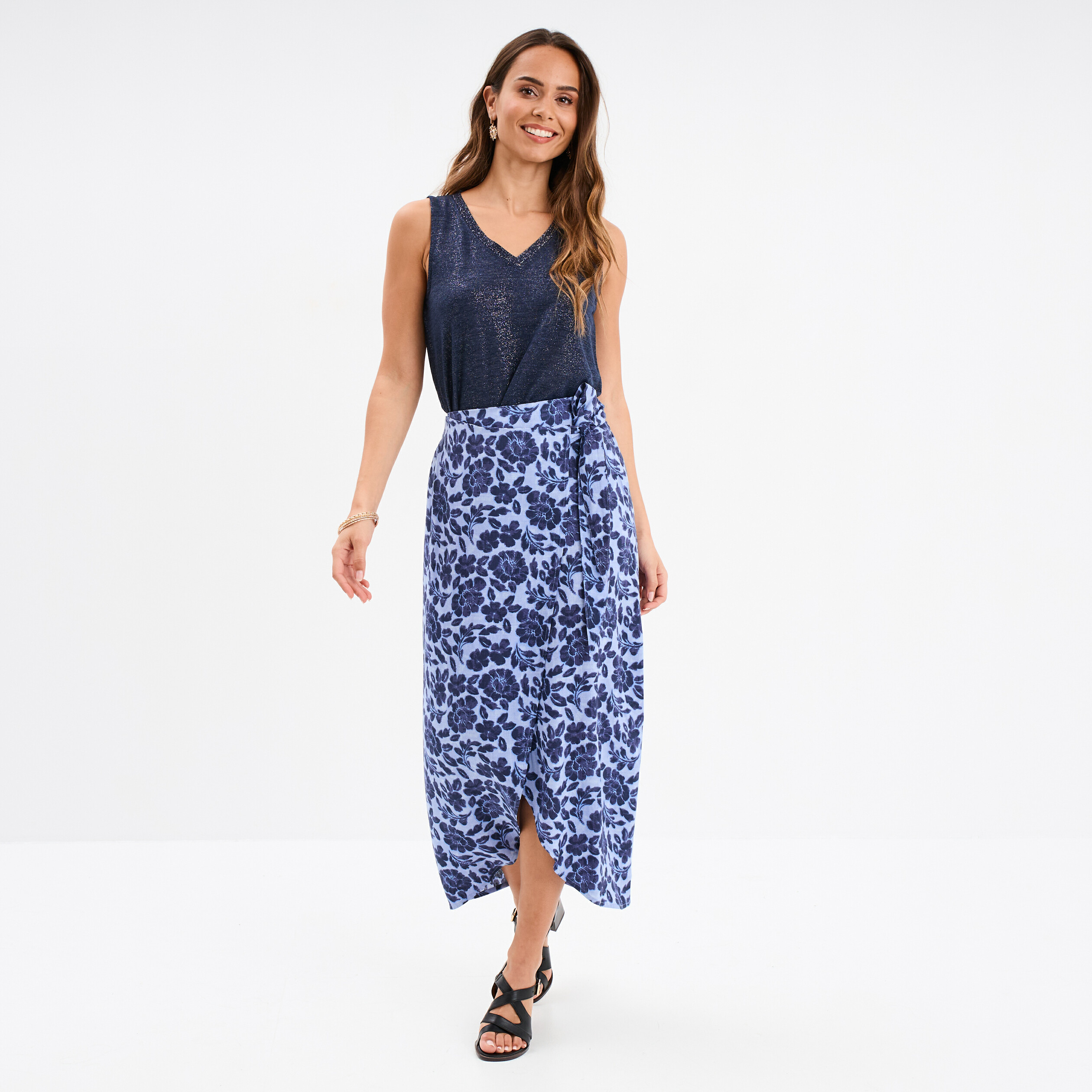 jupe midi portefeuille bleu femme Jupe midi portefeuille bleu femme