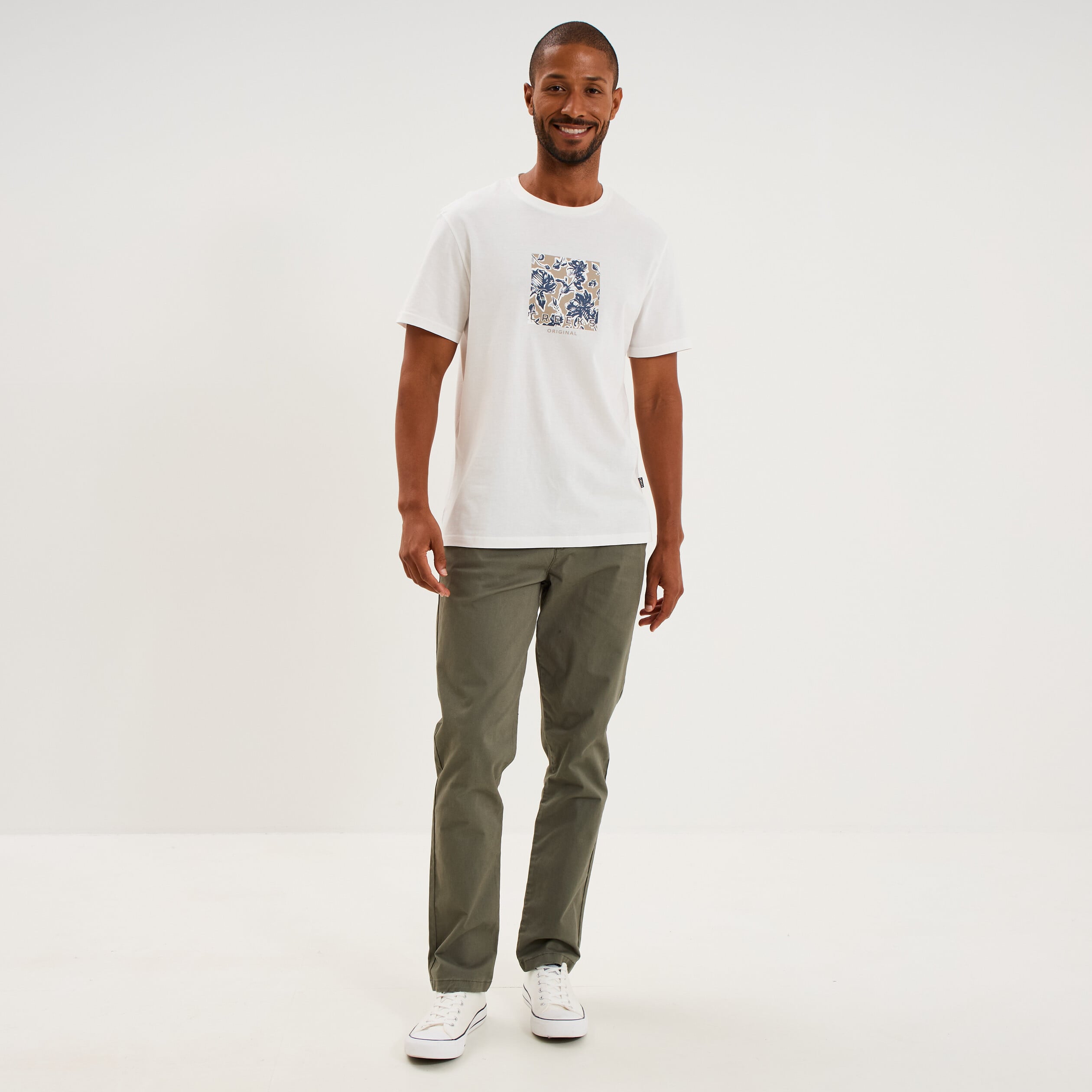 Pantalon chino droit stretch vert kaki homme