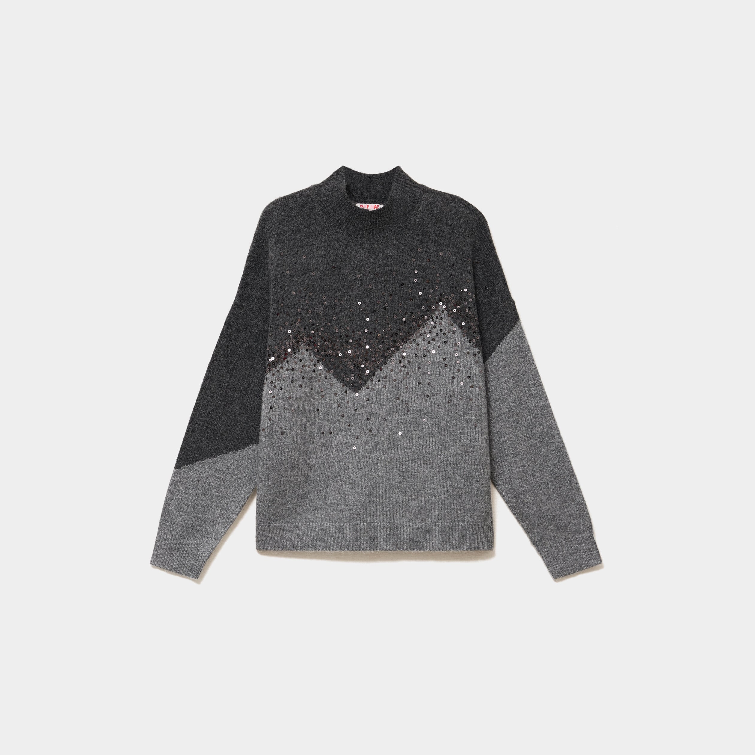 Pull col montant &agrave; sequins oversize gris fonc&eacute; femme