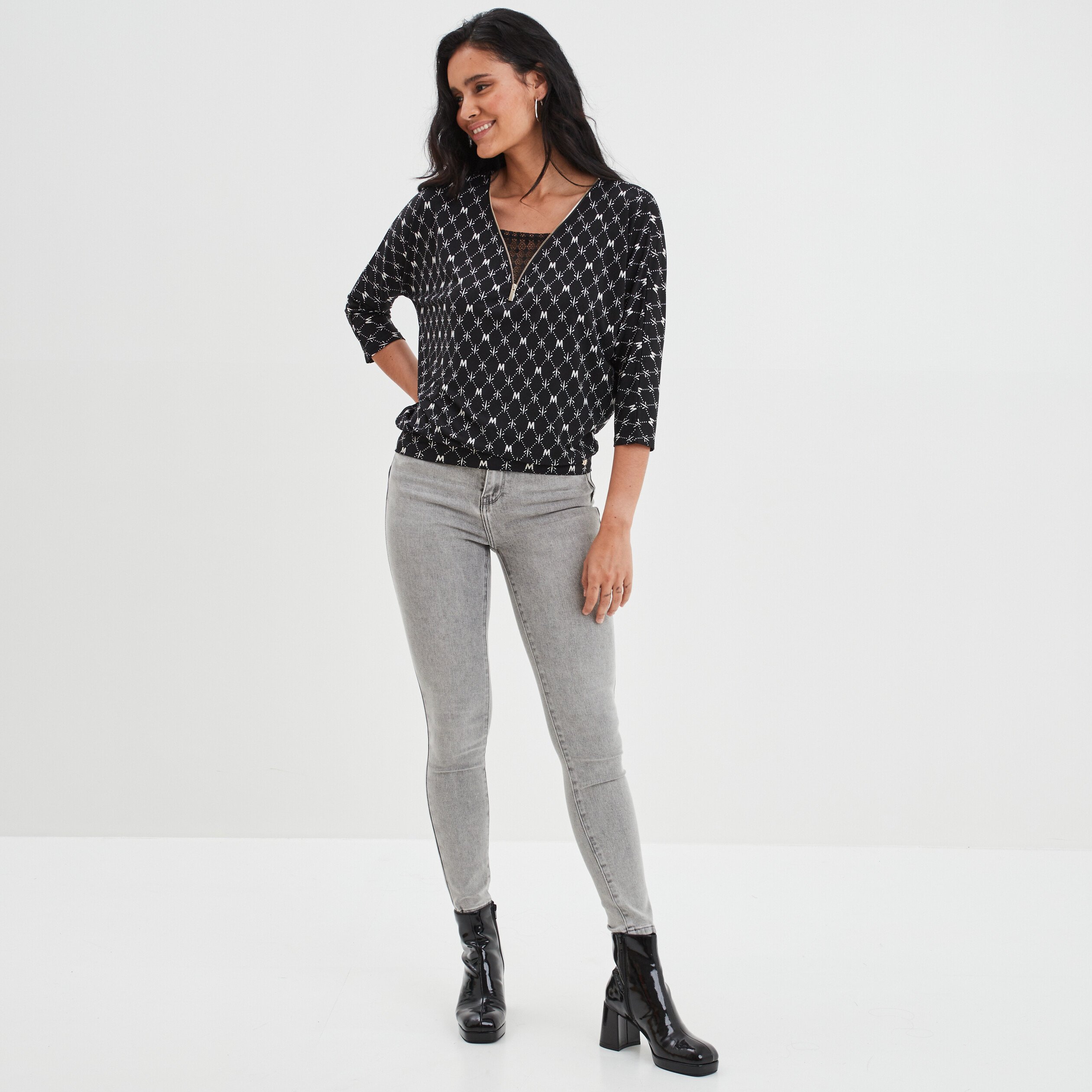 t shirt manches 34 noir femme T-shirt manches 3/4 noir femme