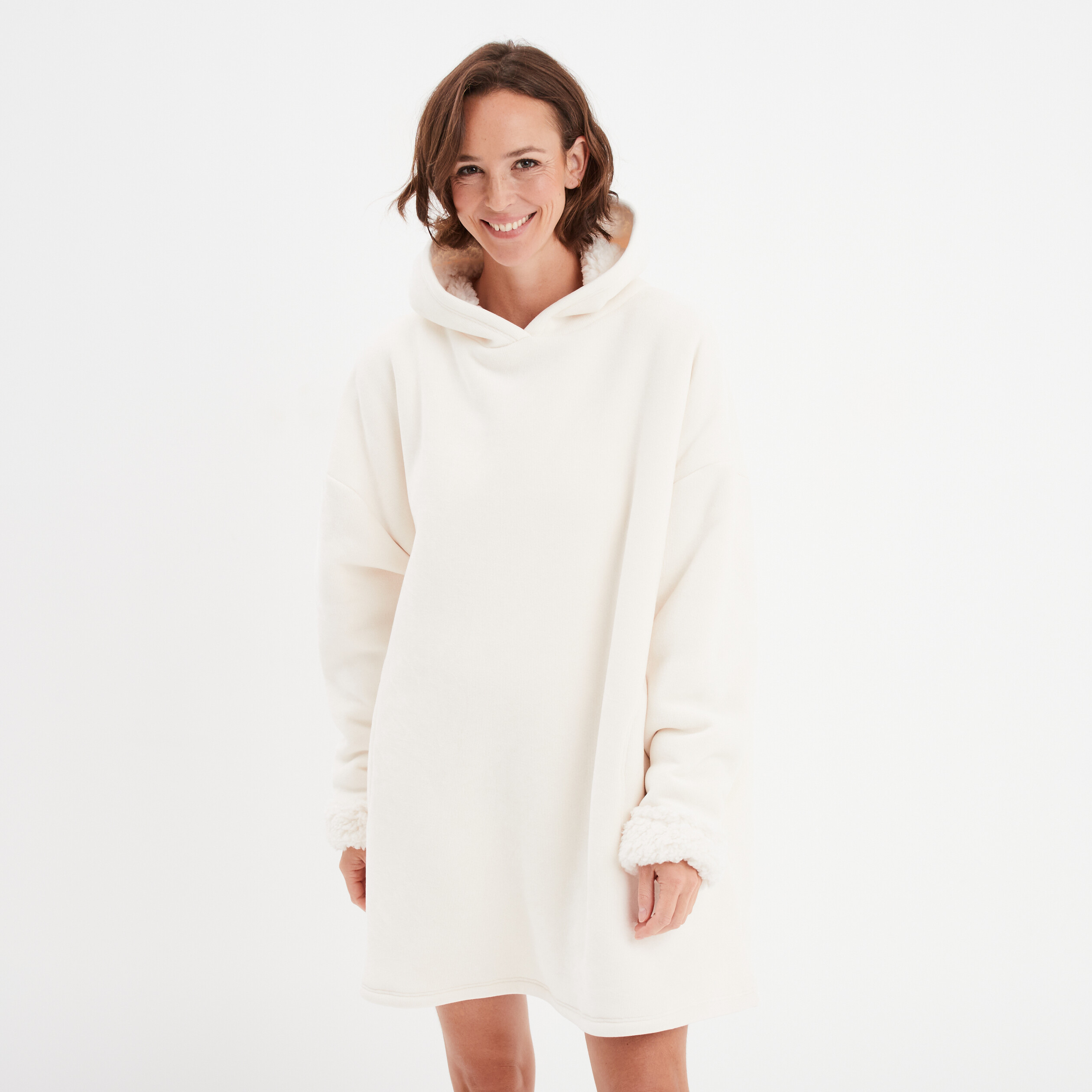 sweat a capuche polaire fourre ivoire femme Sweat à capuche polaire fourré ivoire femme