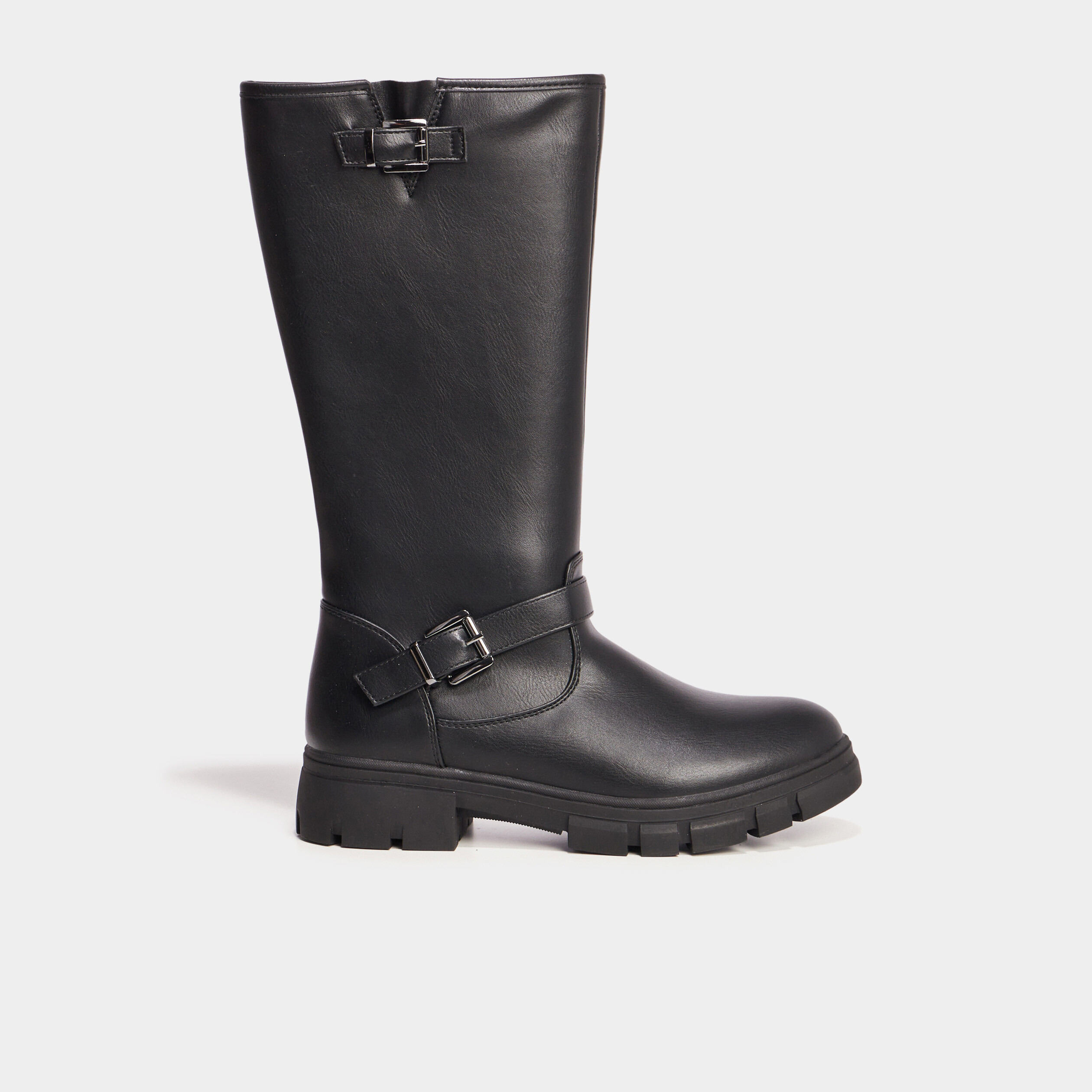 bottes crantees a bout rond avec boucles noir fille Bottes crantées à bout rond avec boucles noir fille