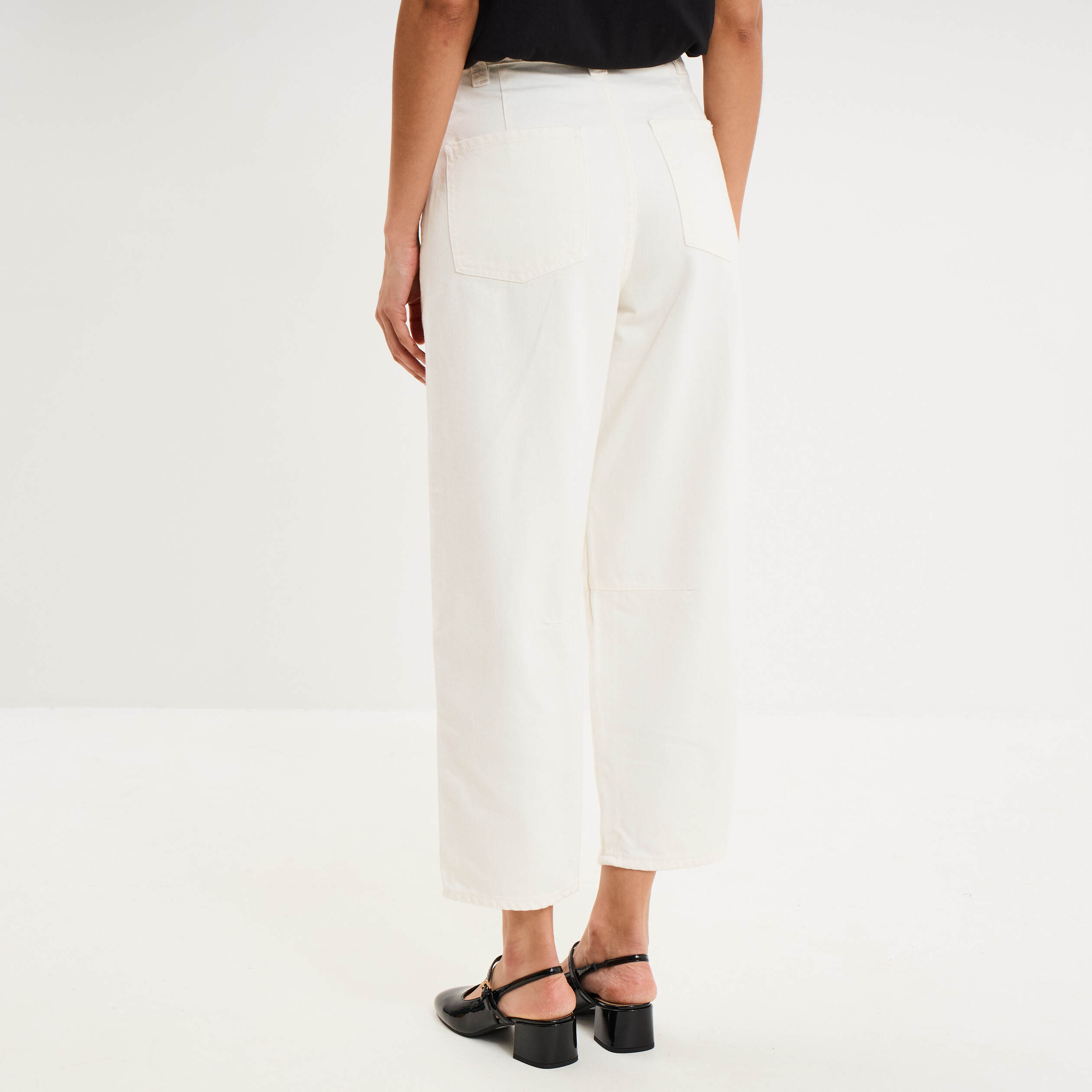 Pantalon balloon 7/8&egrave;me coton ecru femme