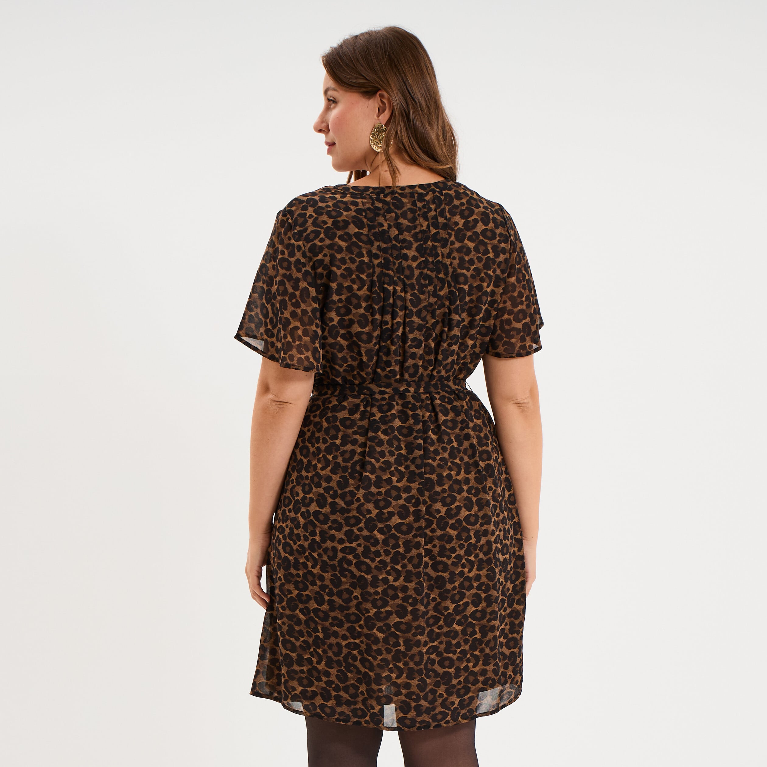 Robe courte col tunisien manches courtes vert kaki femme grande taille