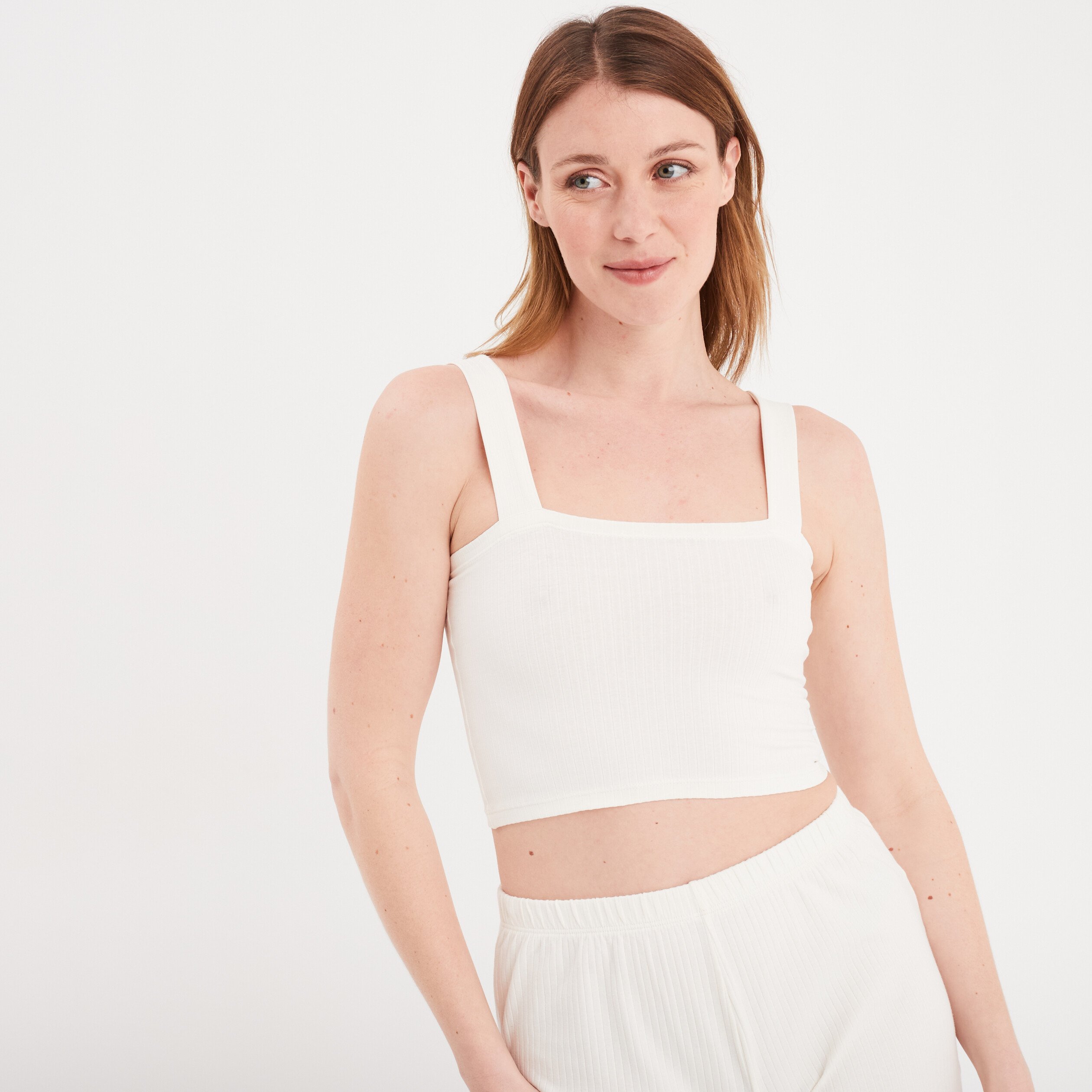 Crop Top Haut Droit Vetement Haut De Pyjama Crop-top Ivoire