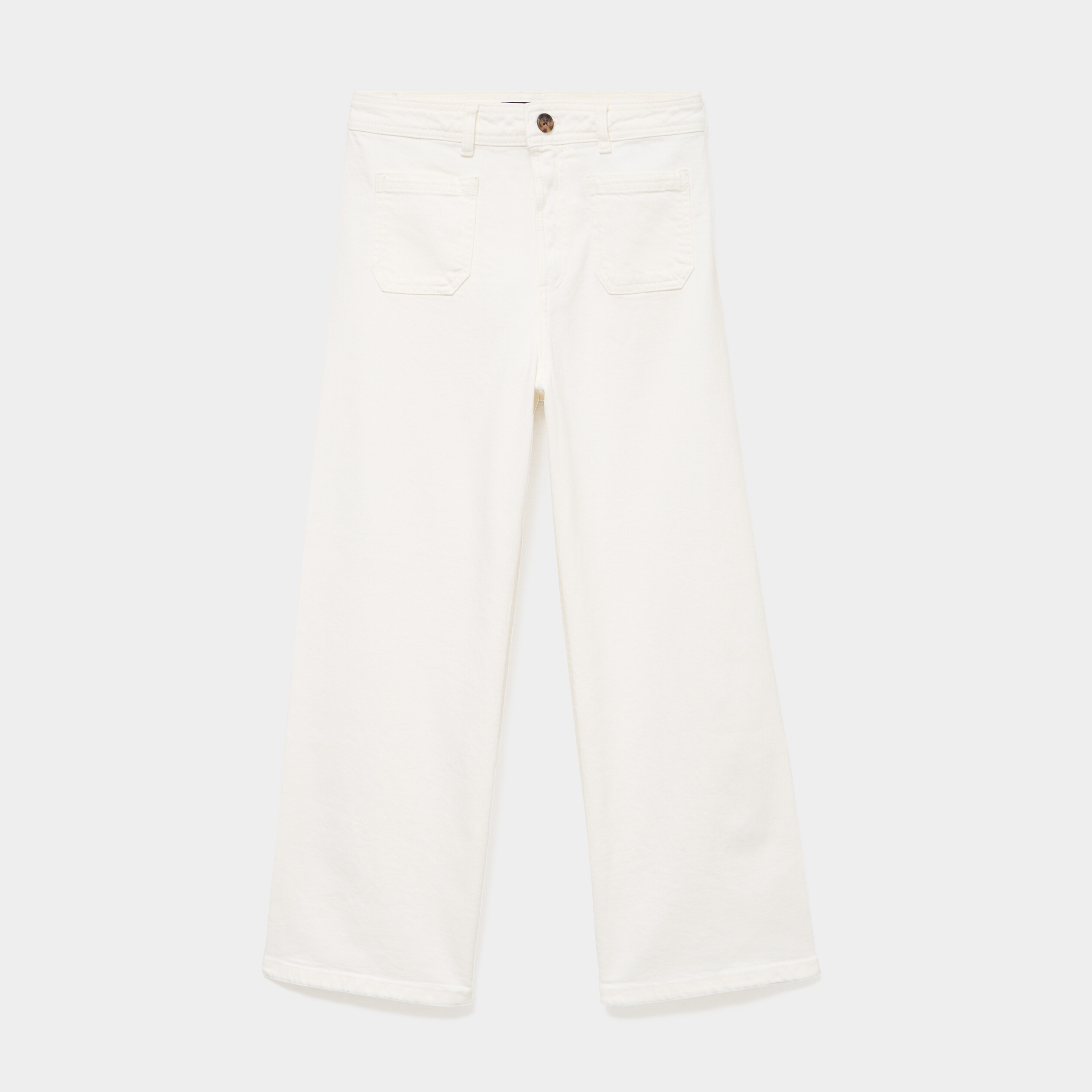 Jean large cropped poches plaqu&eacute;es coton ivoire femme