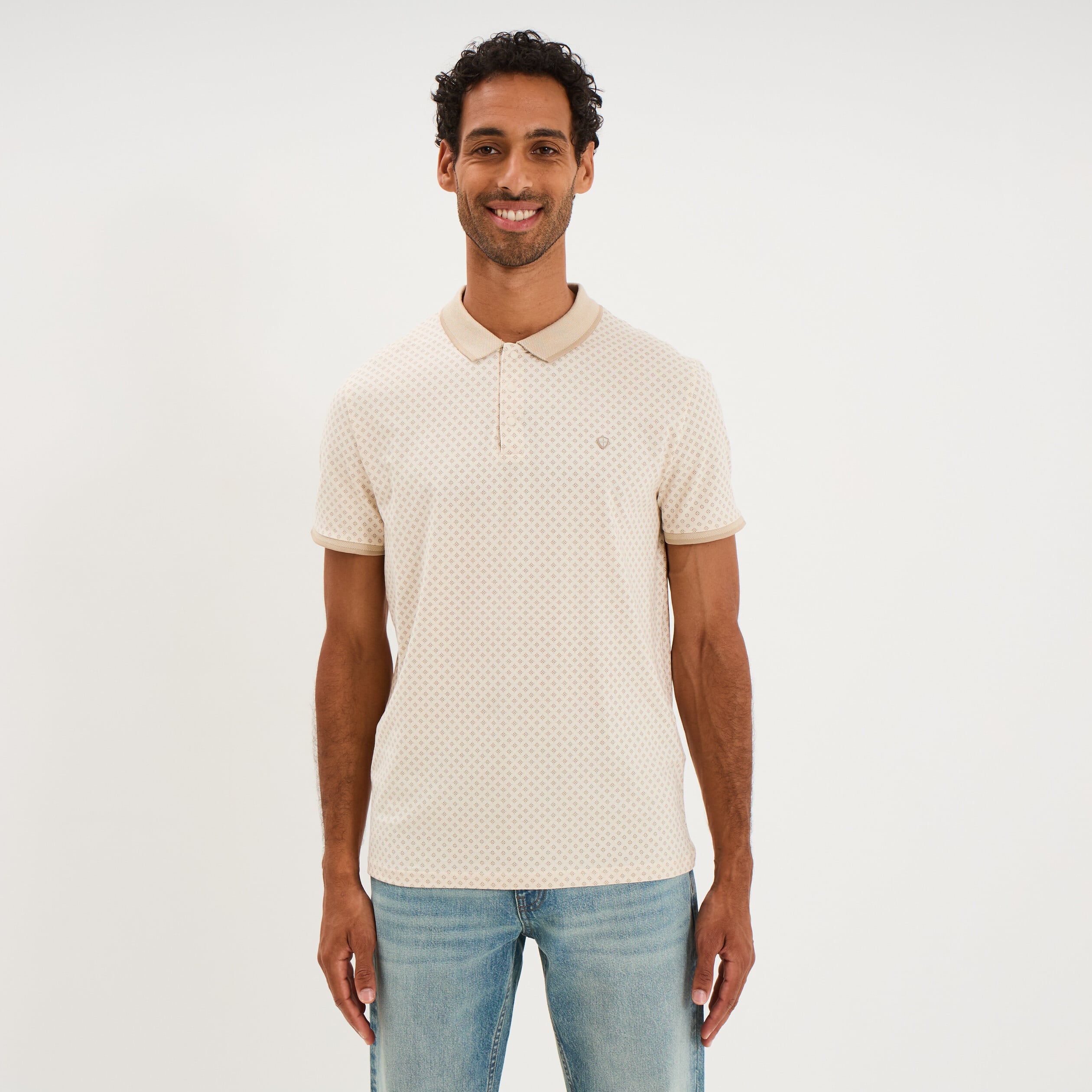 Polo slim manches courtes stretch beige homme