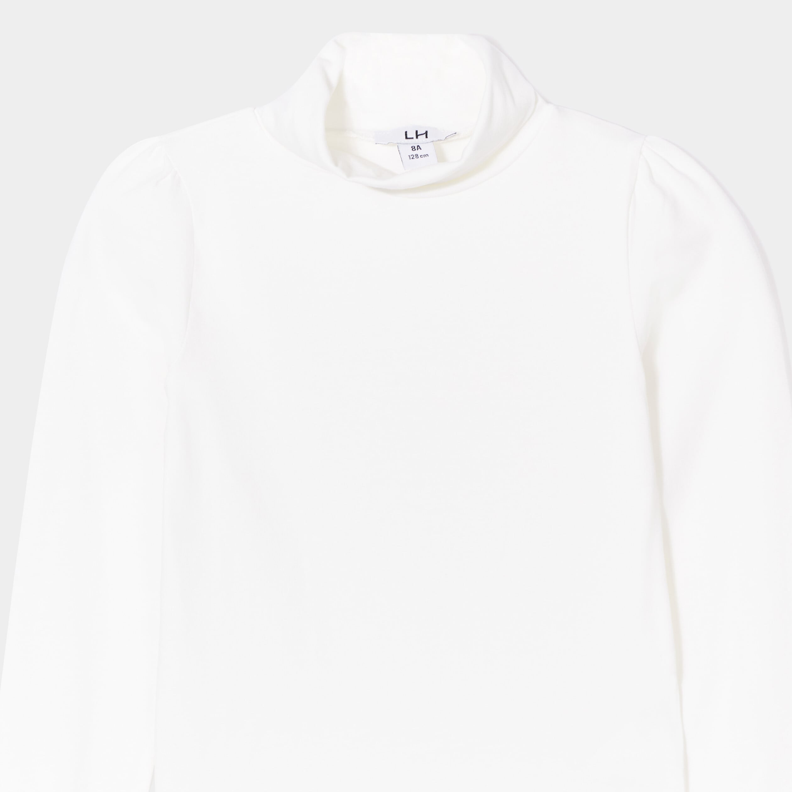 T-shirt col roul&eacute; manches longues coton ecru fille