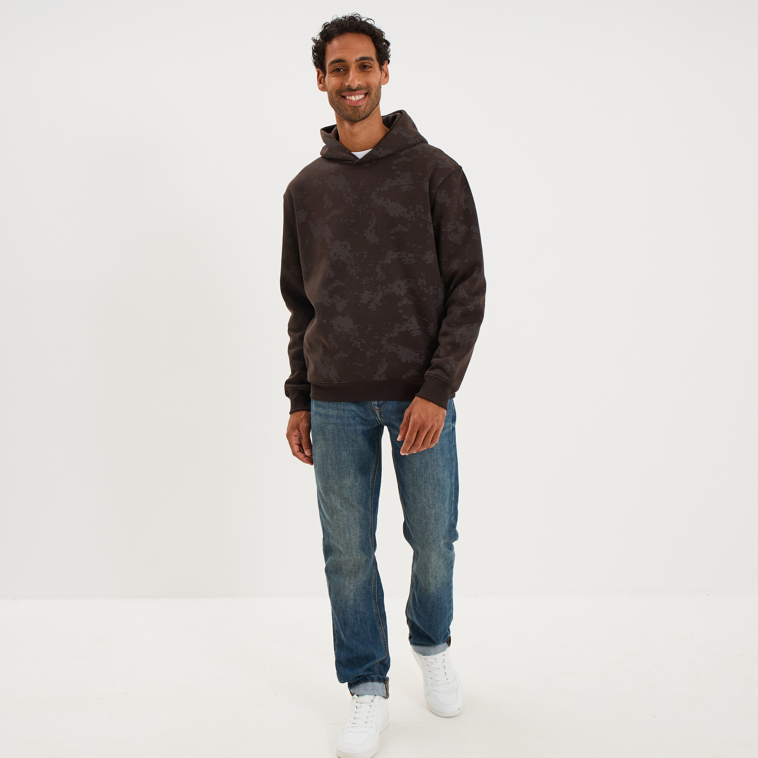 Sweat hoodie &agrave; capuche molleton marron chocolat homme