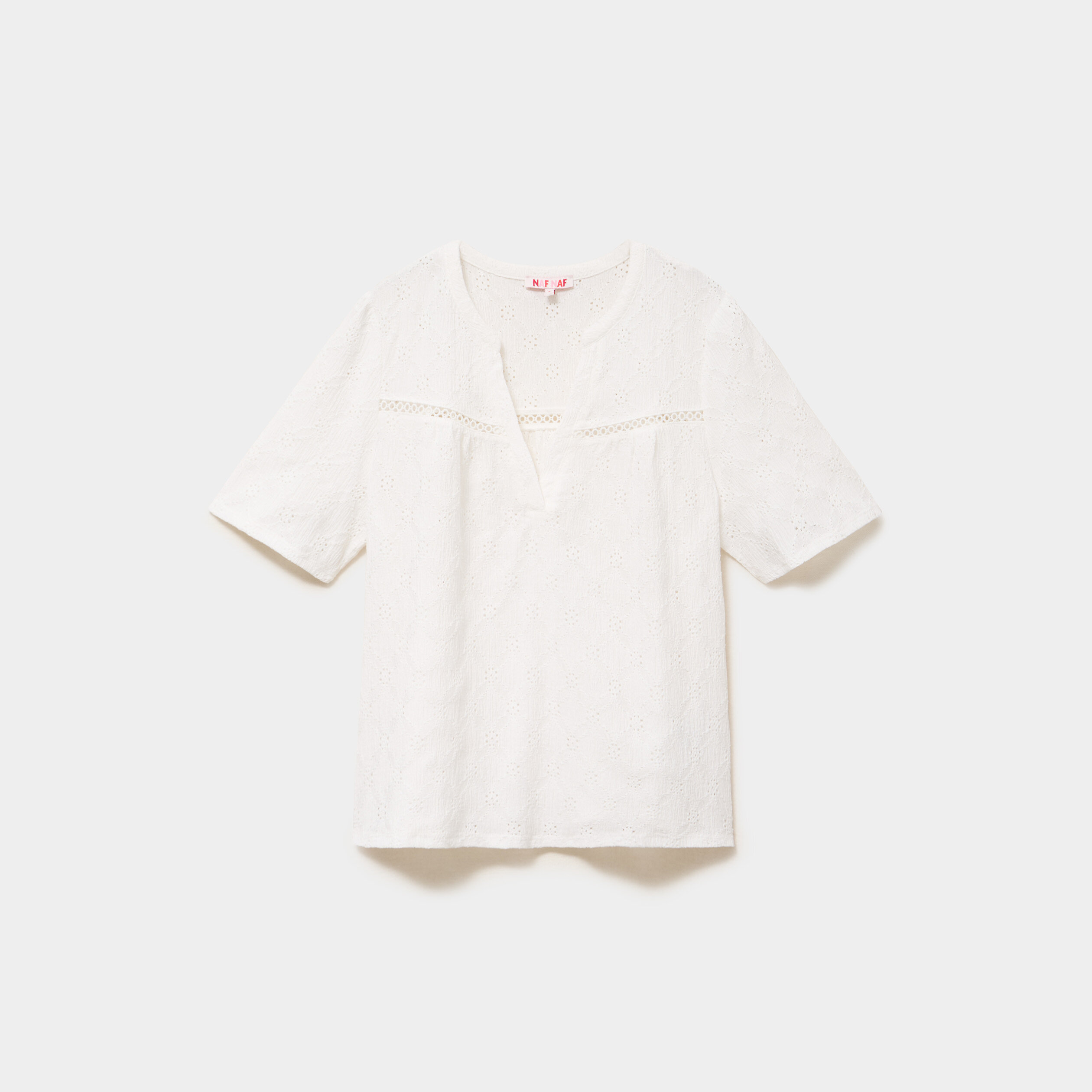 Blouse brod&eacute;e col tunisien blanc femme