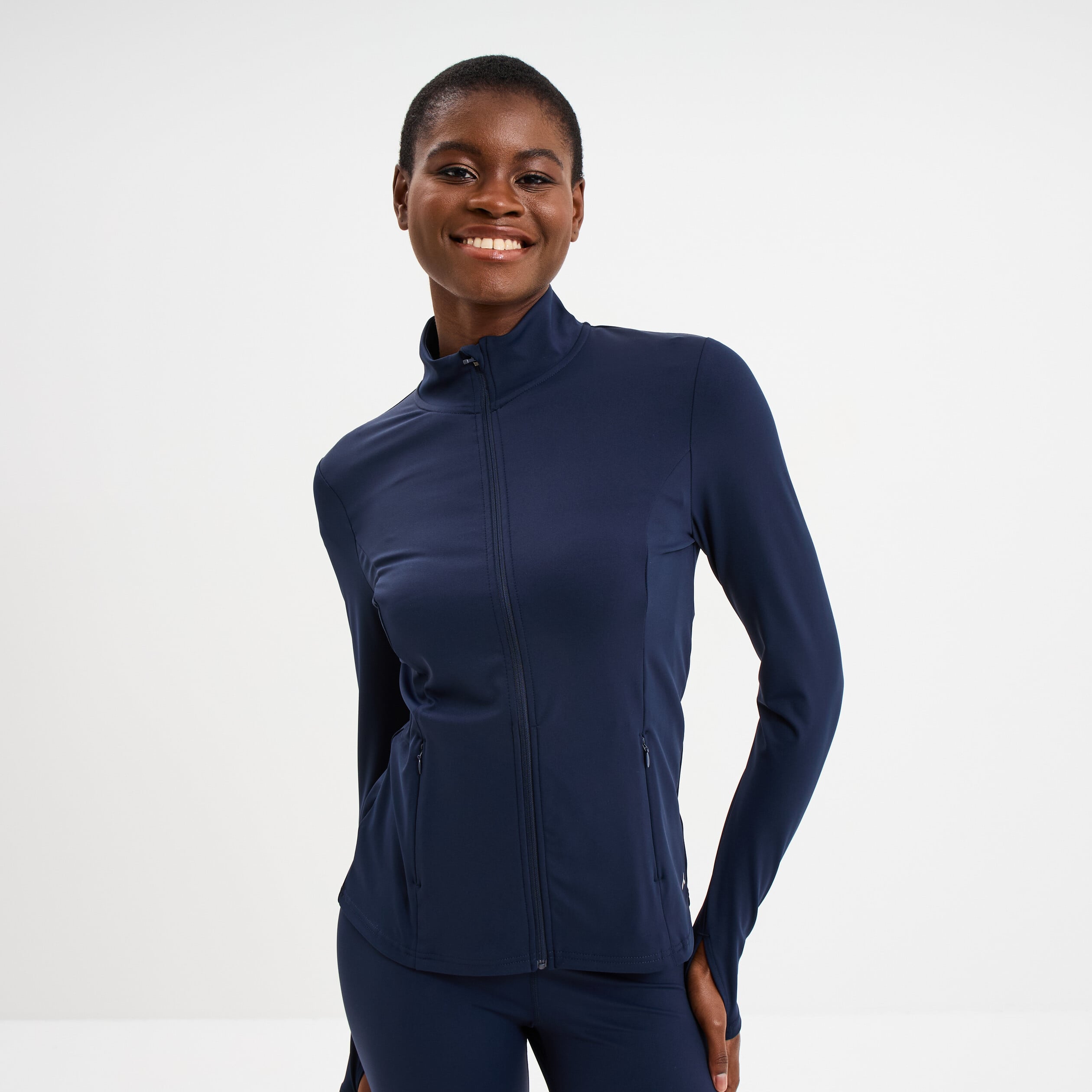 Veste de sport ajust&eacute;e avec fermeture bleu marine femme