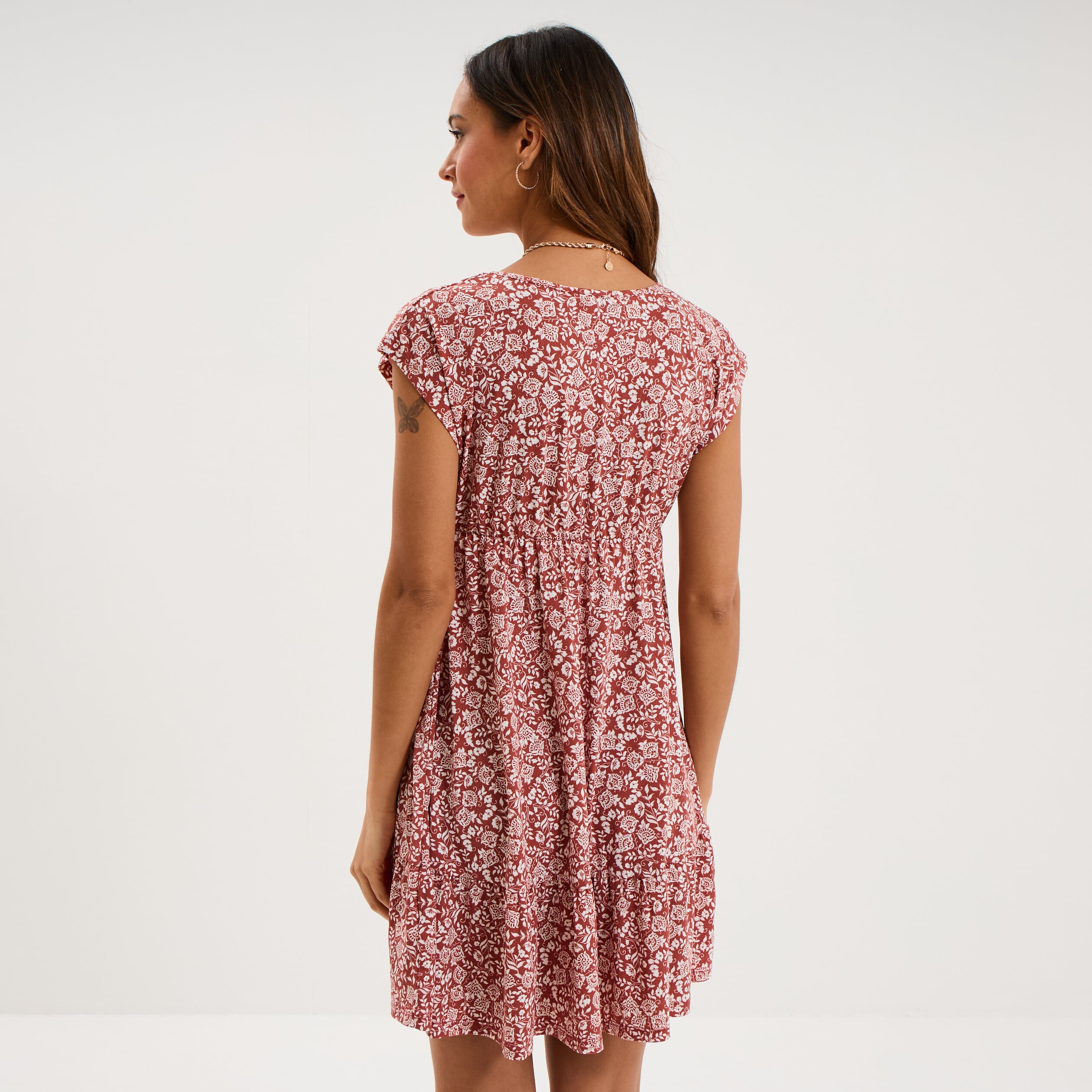 Robe patineuse manches courtes terracotta femme