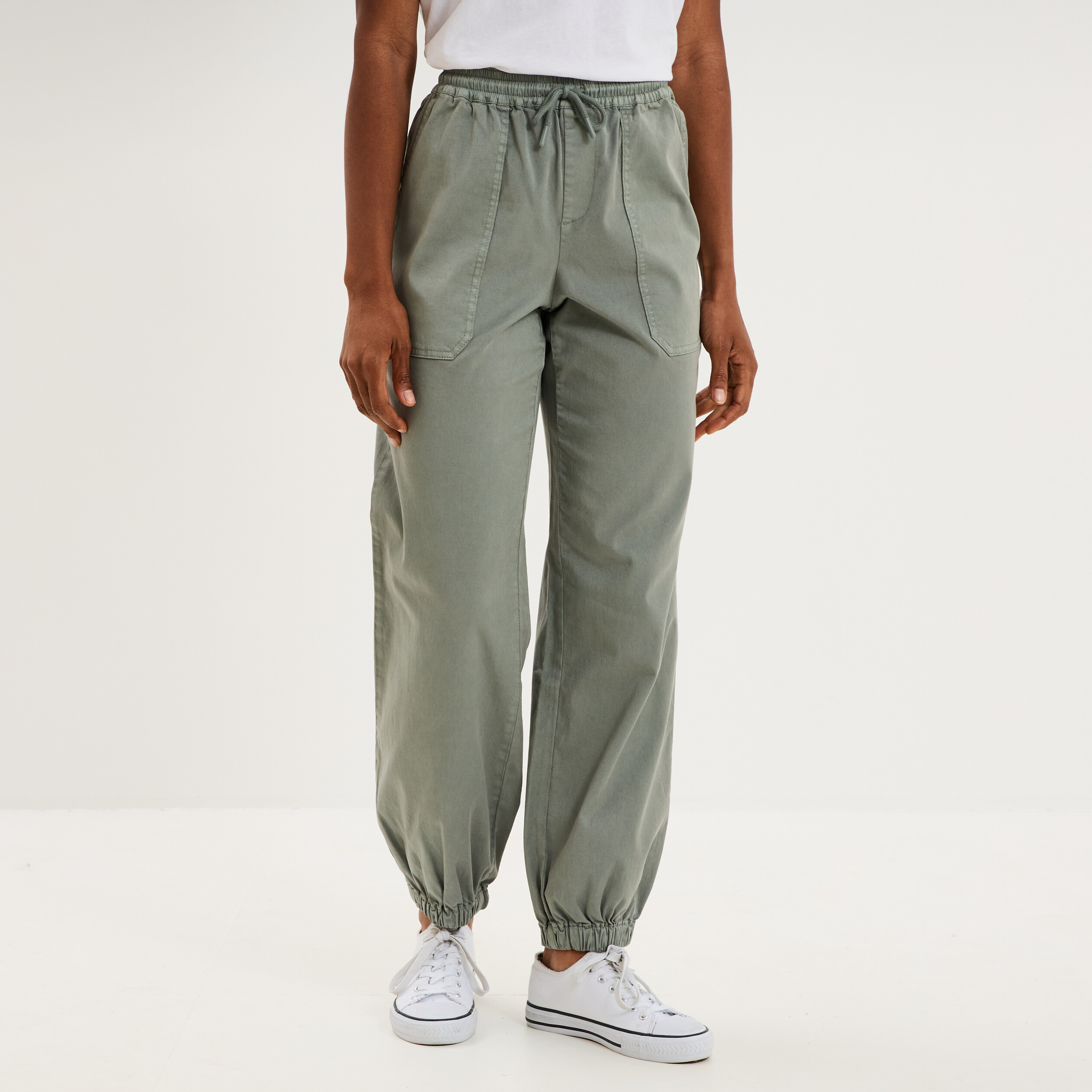 Pantalon cargo droit cropped lyocell vert pastel femme