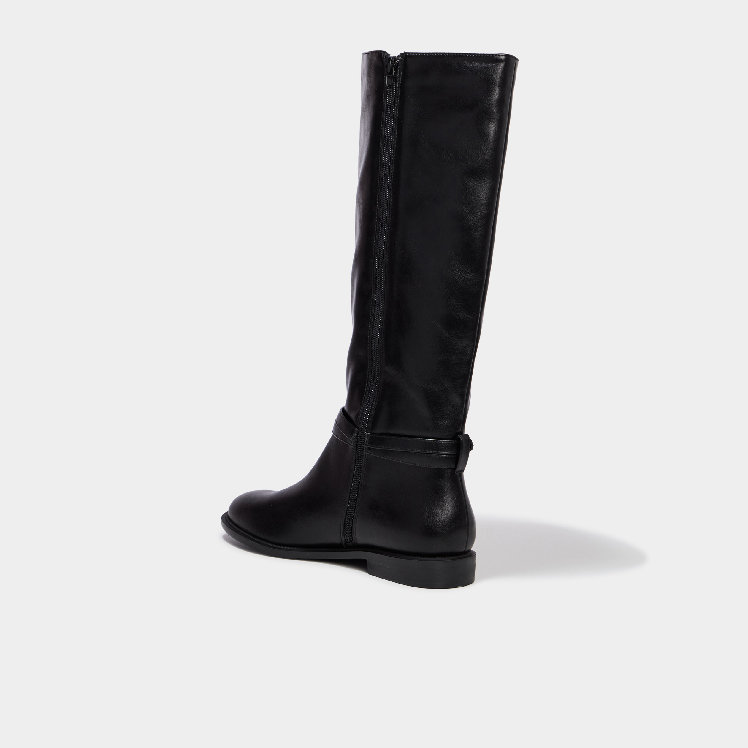 Bottes hautes plates &agrave; boucle noir femme