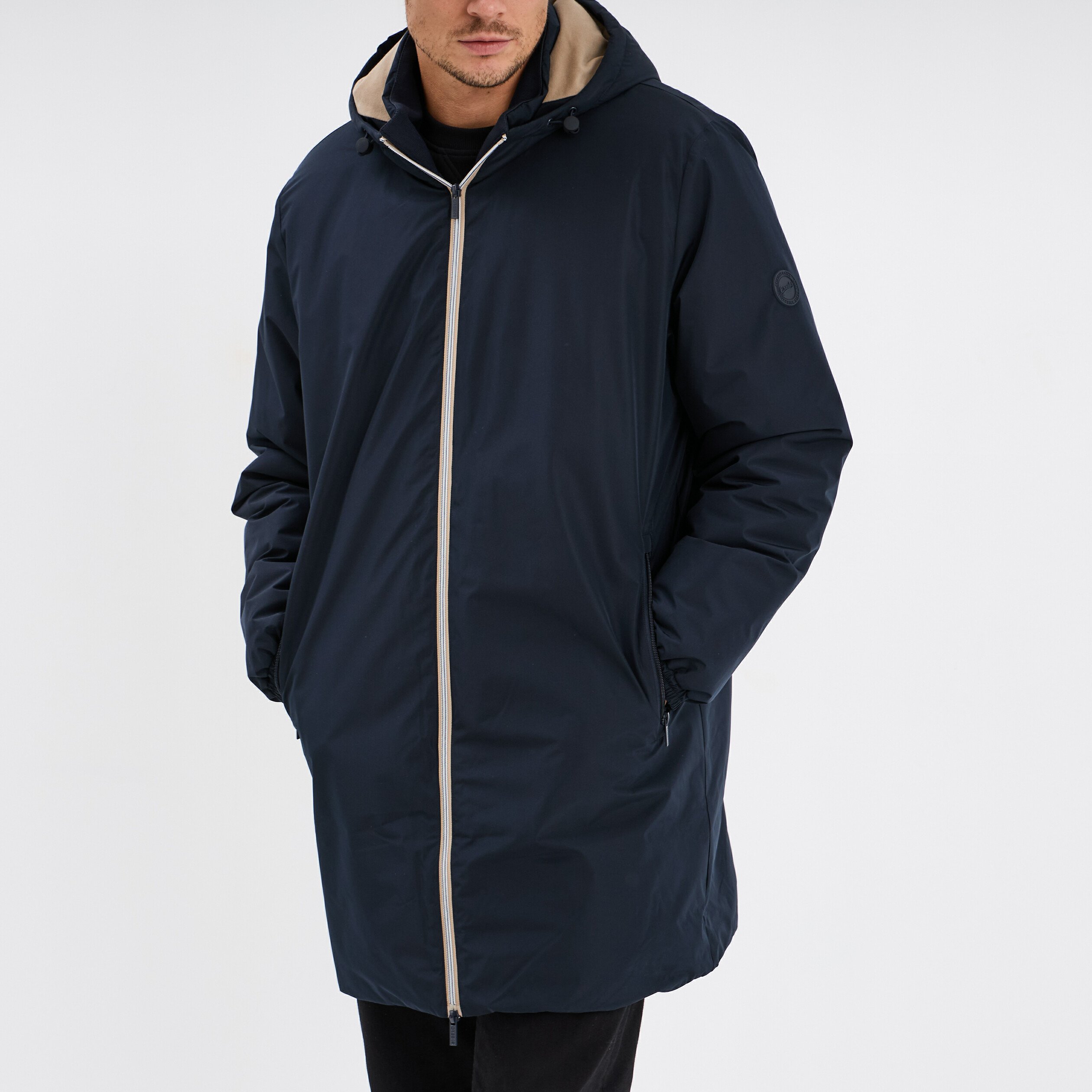 parka deperlante doublee a capuche bleu fonce homme Parka déperlante doublée à capuche bleu foncé homme