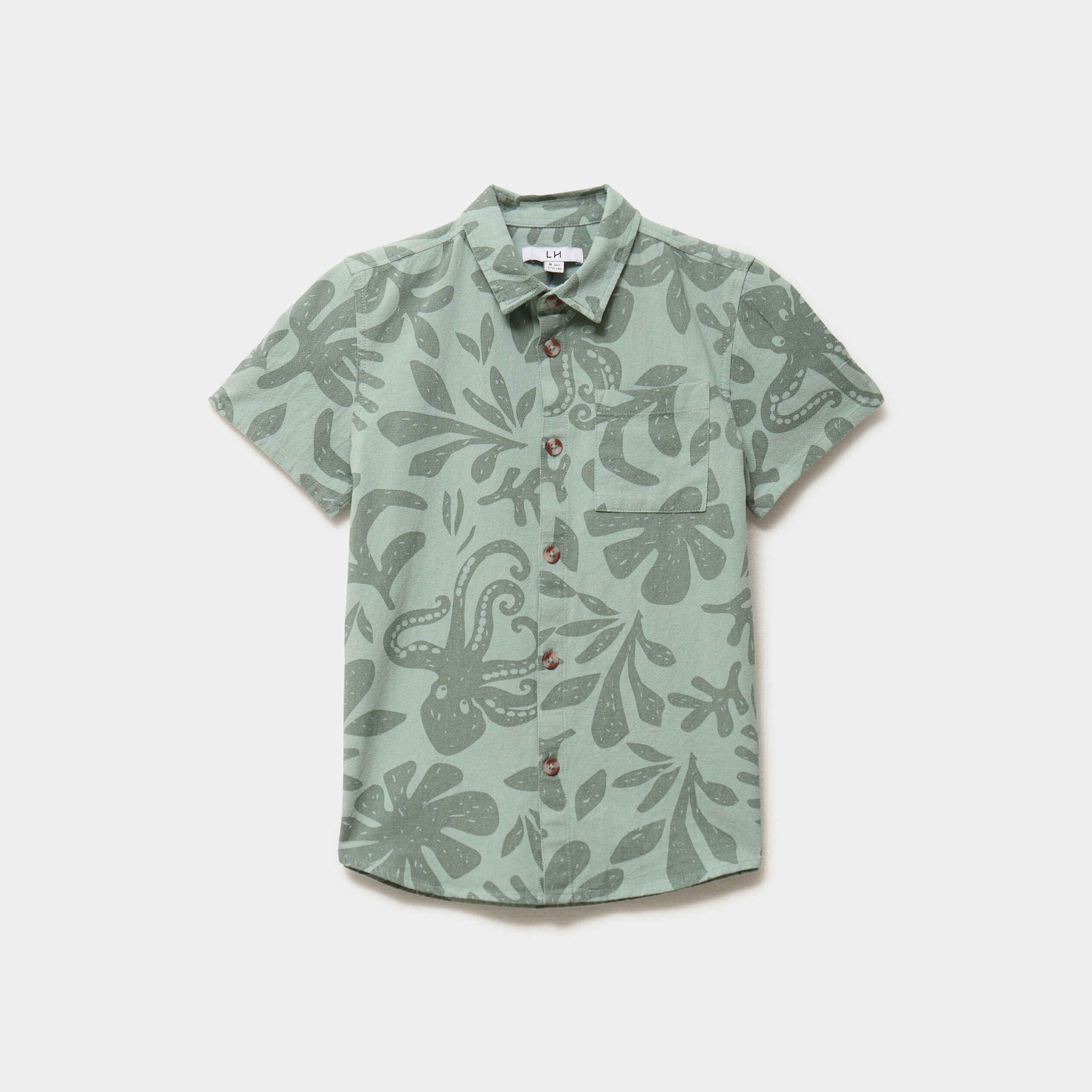 Chemise droite manches courtes coton vert kaki gar&ccedil;on