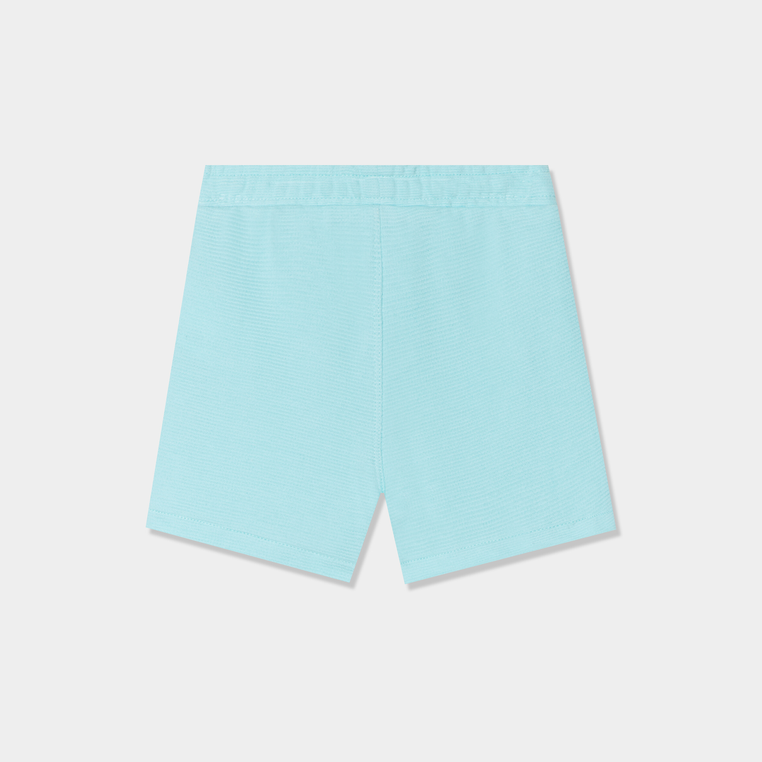 short avec noeud taille elastiquee coton bleu turquoise bebeg Short avec noeud taille élastiquée coton bleu turquoise bébé garçon