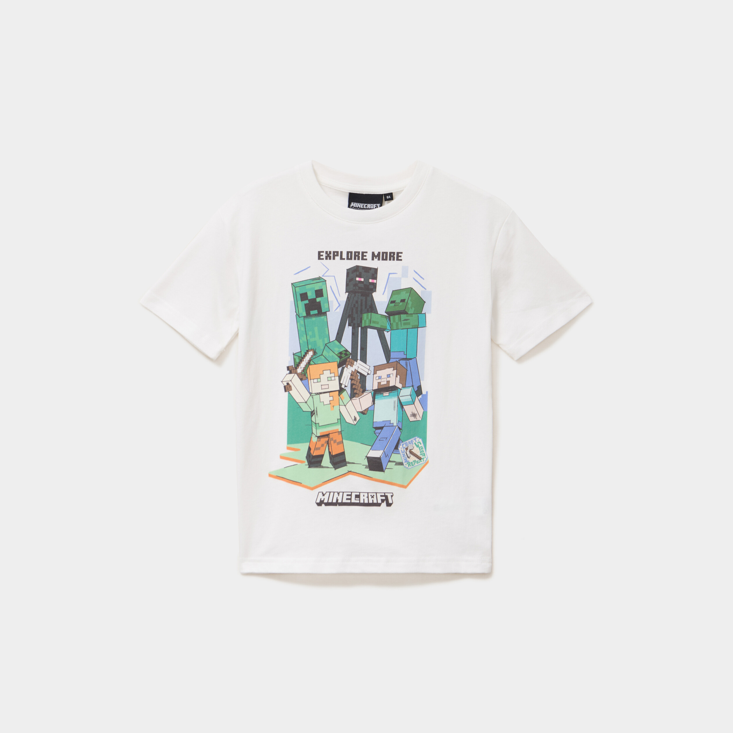 T-shirt manches courtes coton Minecraft ivoire gar&ccedil;on