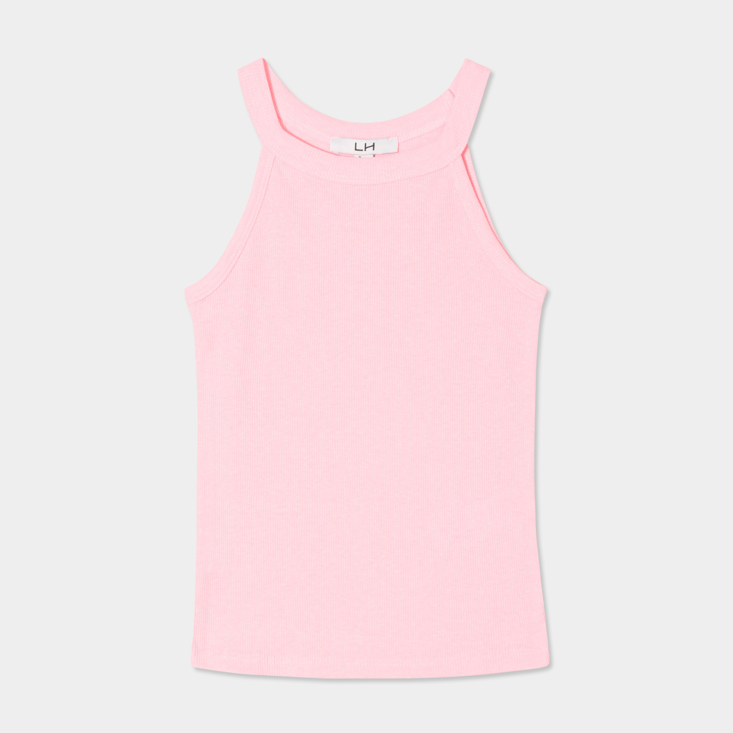 debardeur cotele col rond coton rose fluo fille Débardeur côtelé col rond coton rose fluo fille