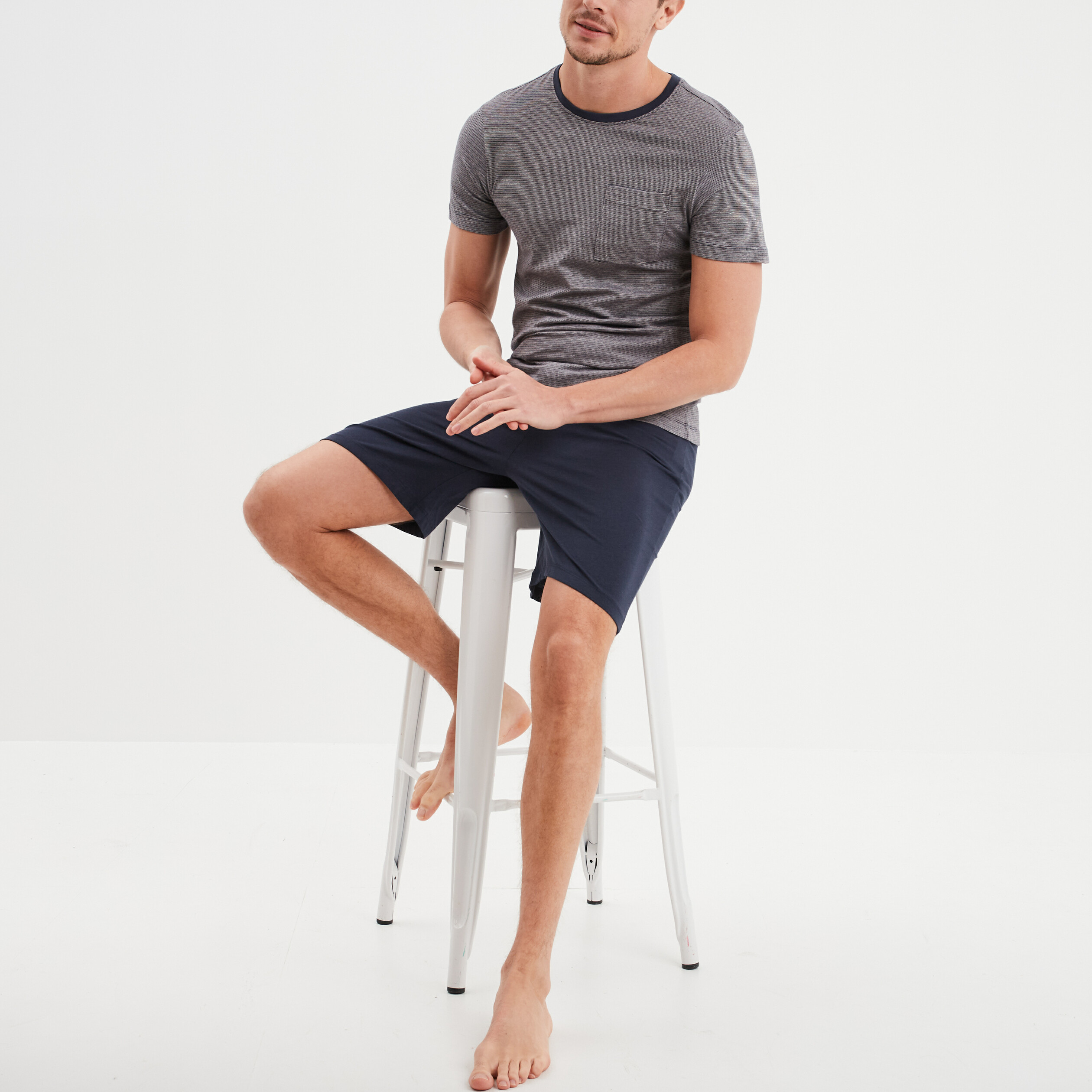 ensemble pyjama short et t shirt coton bleu marine homme Ensemble pyjama short et t-shirt coton bleu marine homme