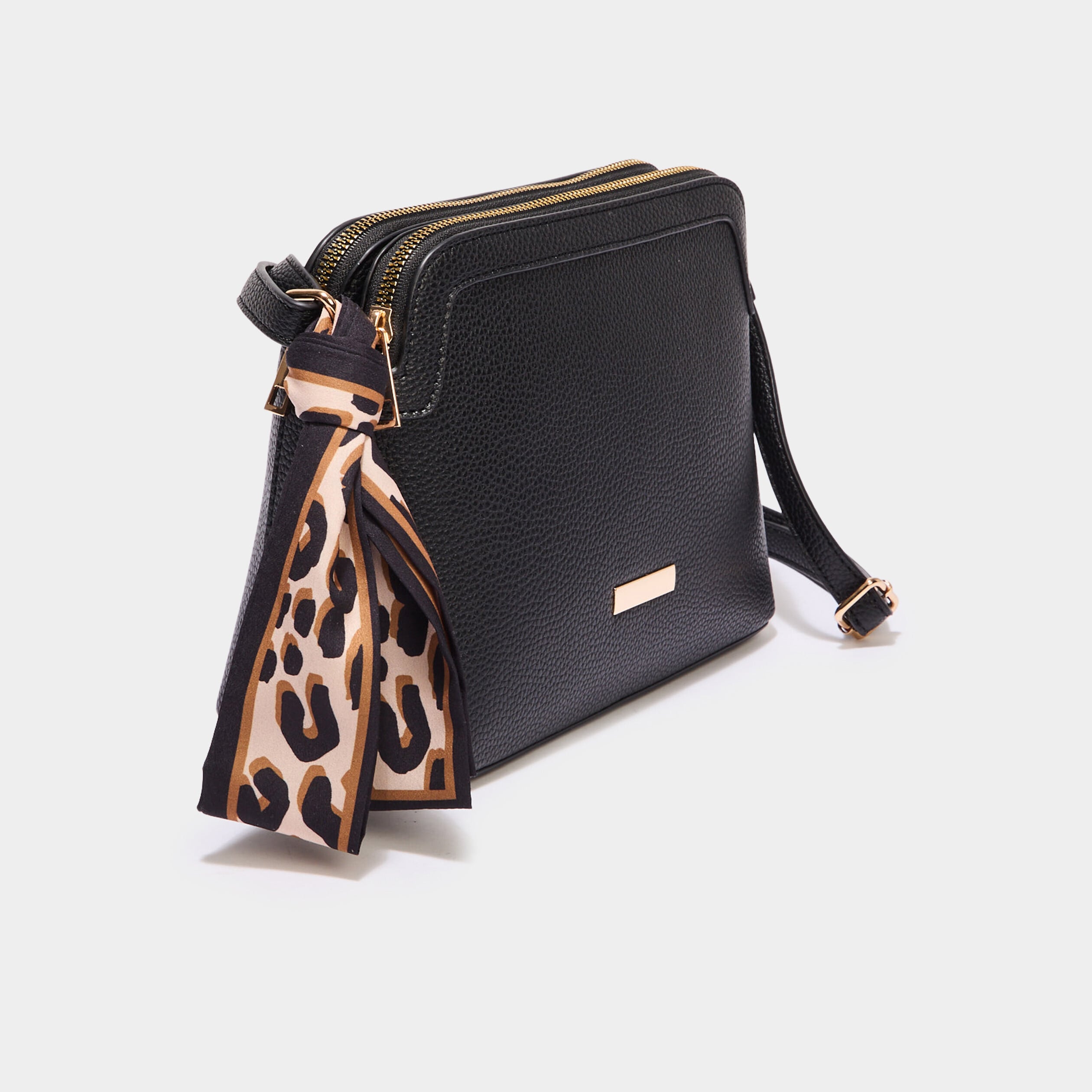 Sac en bandouli&egrave;re d&eacute;tail foulard noir femme
