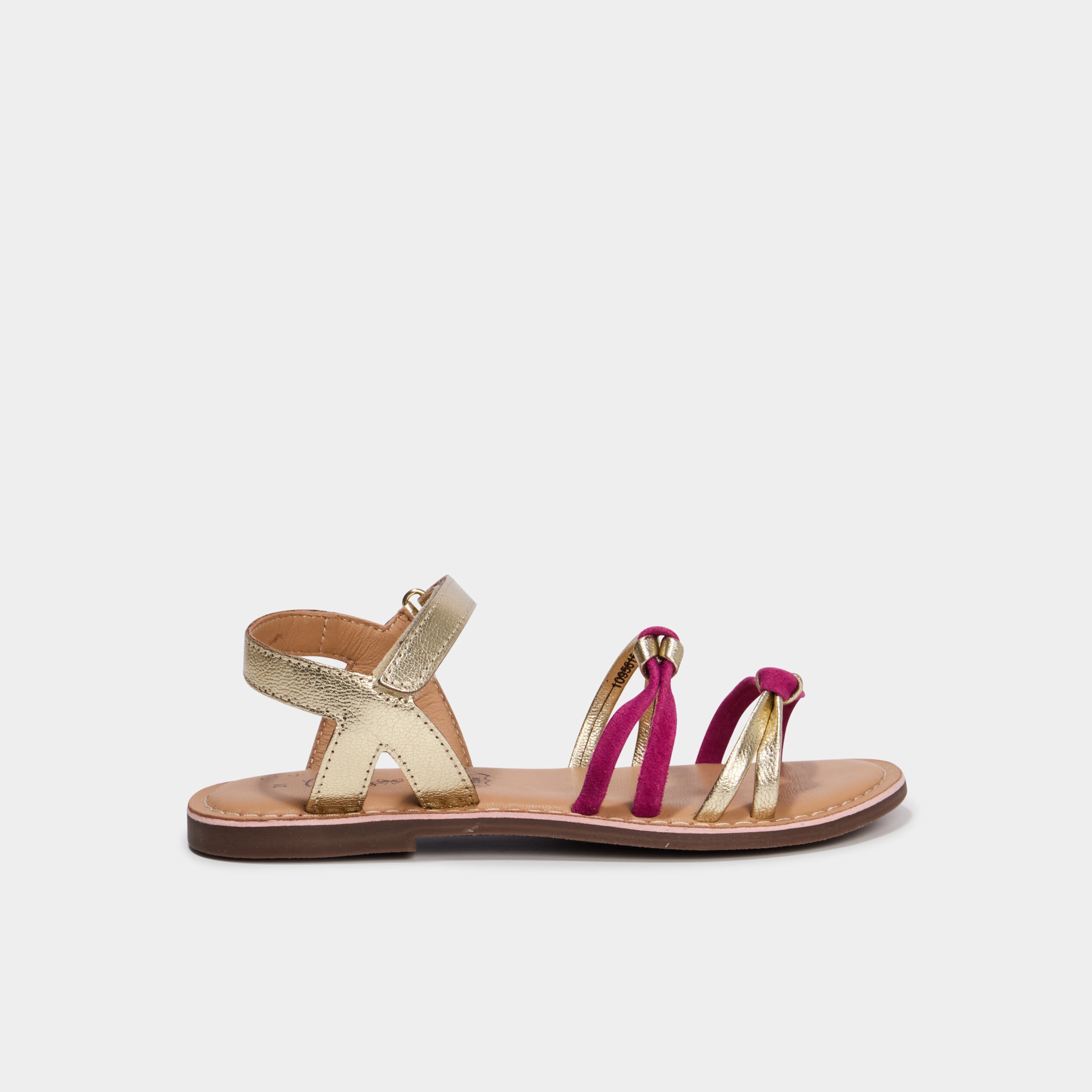 Sandales multibrides en cuir jaune or fille