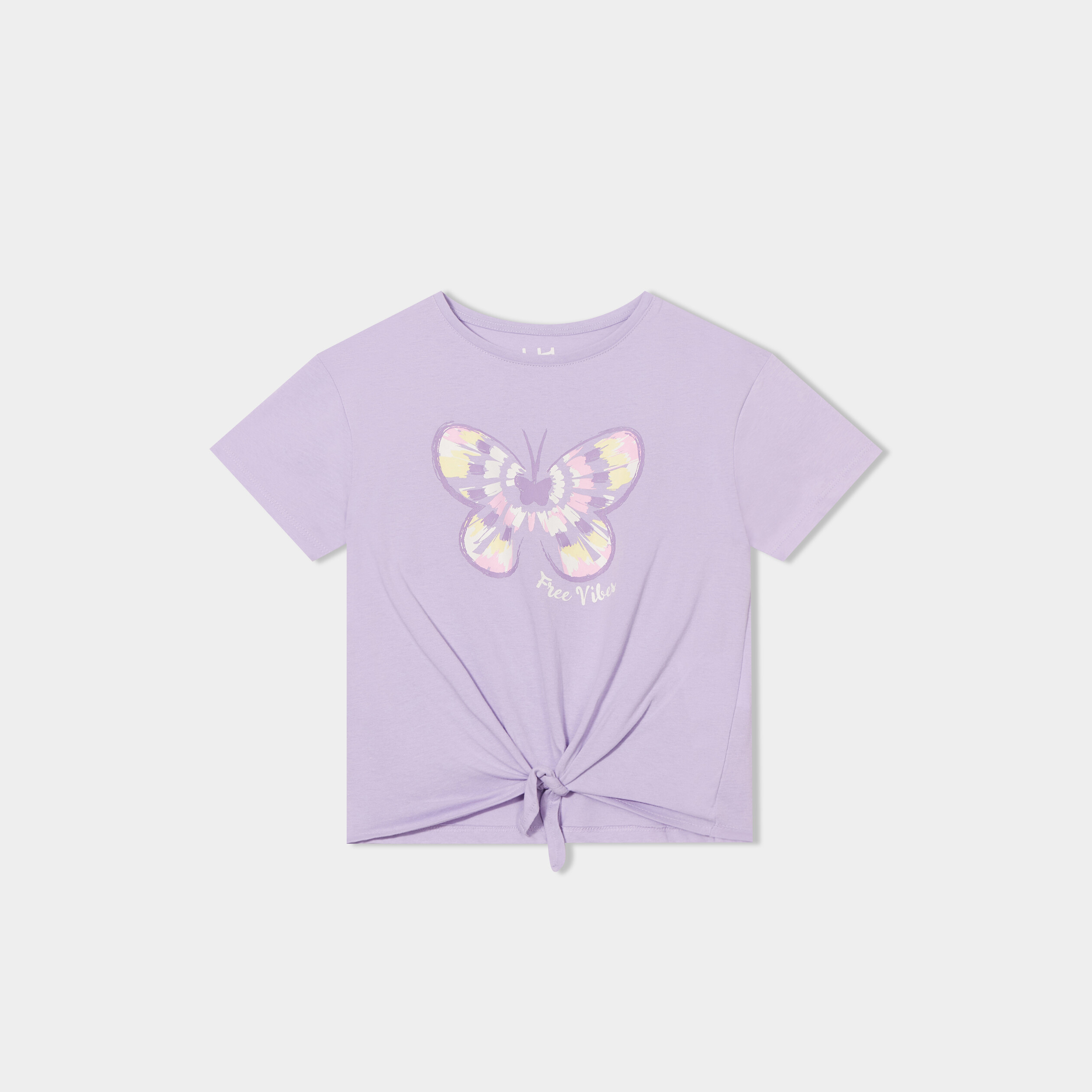 t shirt noue manches courtes coton mauve fille T-shirt noué manches courtes coton mauve fille