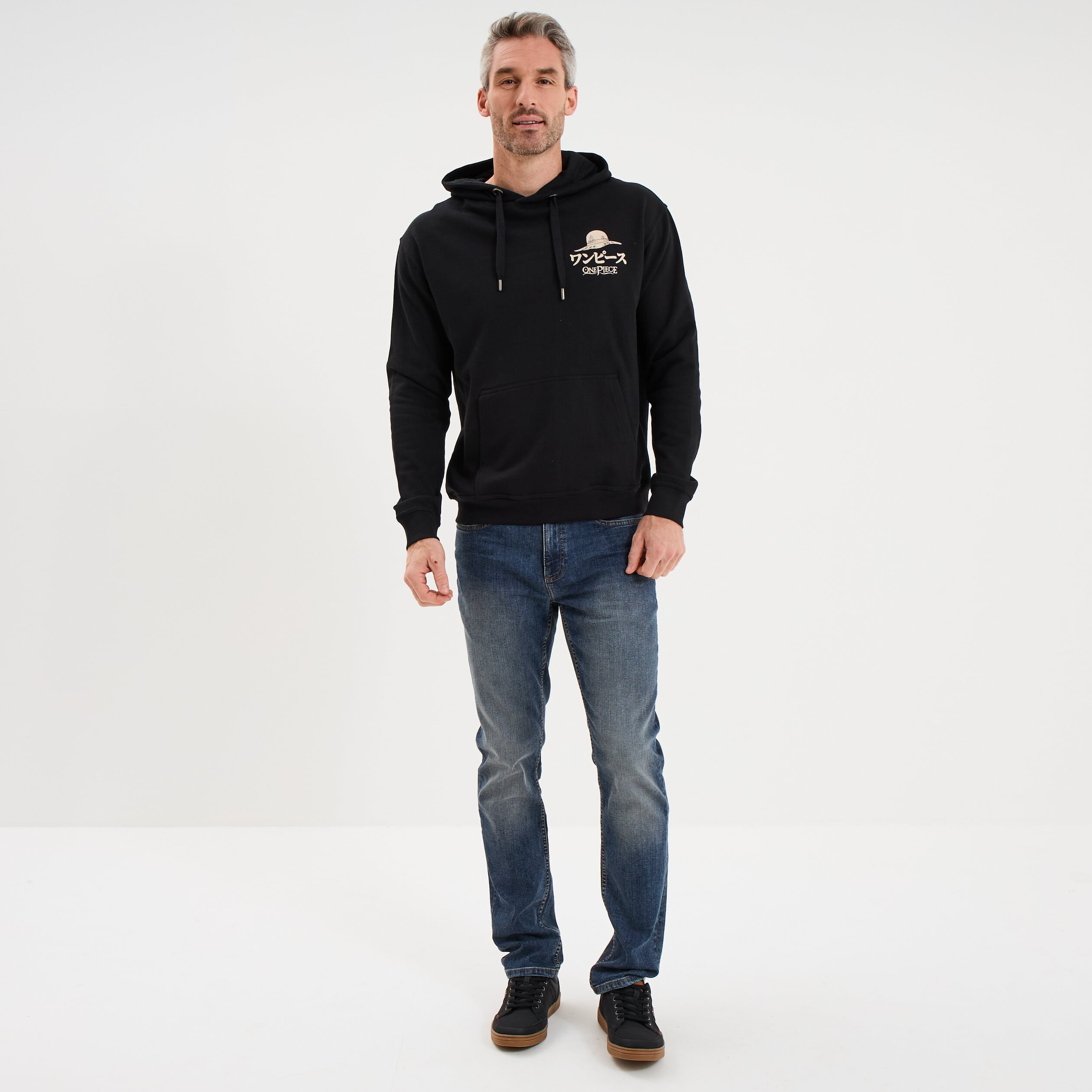 Sweat hoodie molleton One Piece noir homme