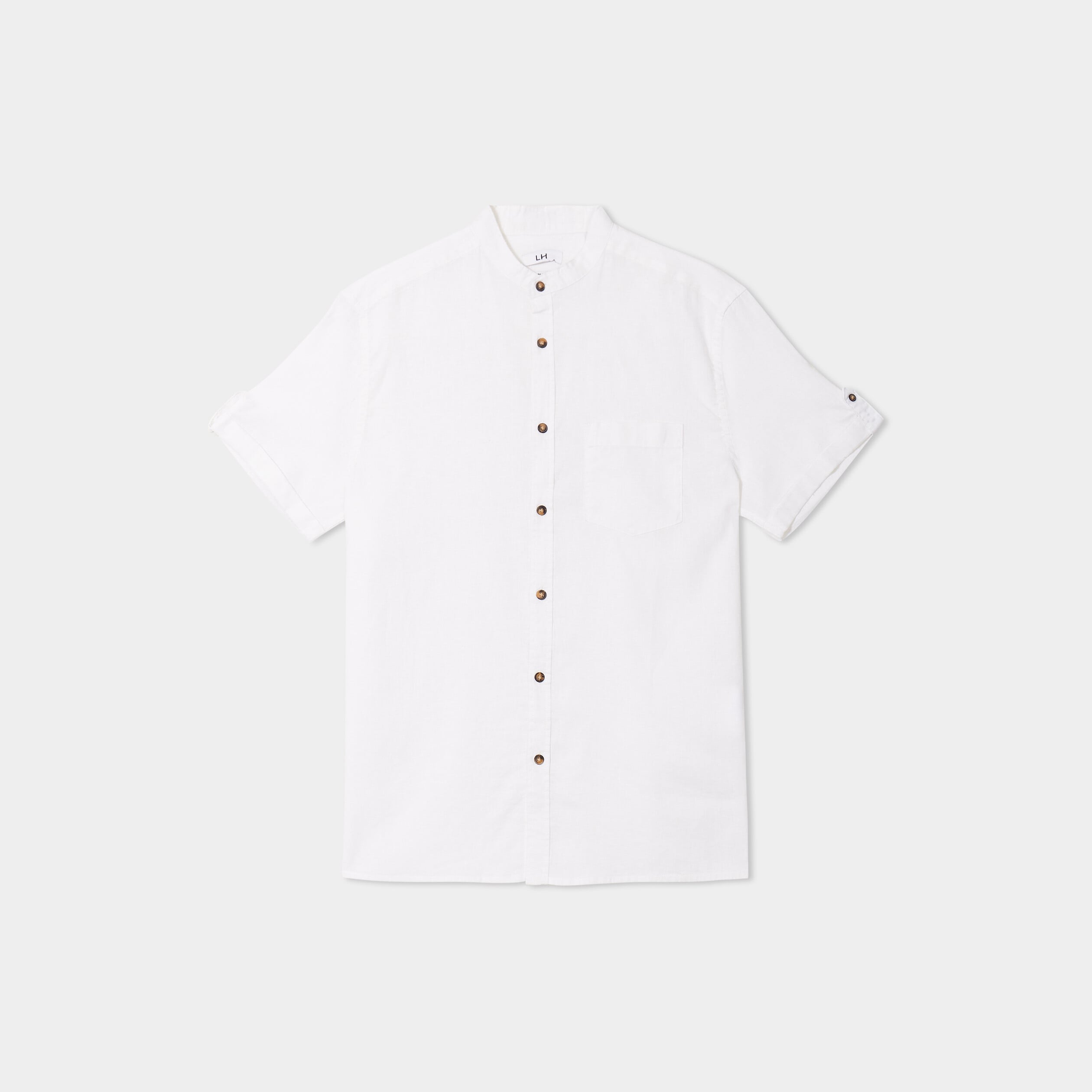 Chemise col mao lin m&eacute;lang&eacute; blanc homme