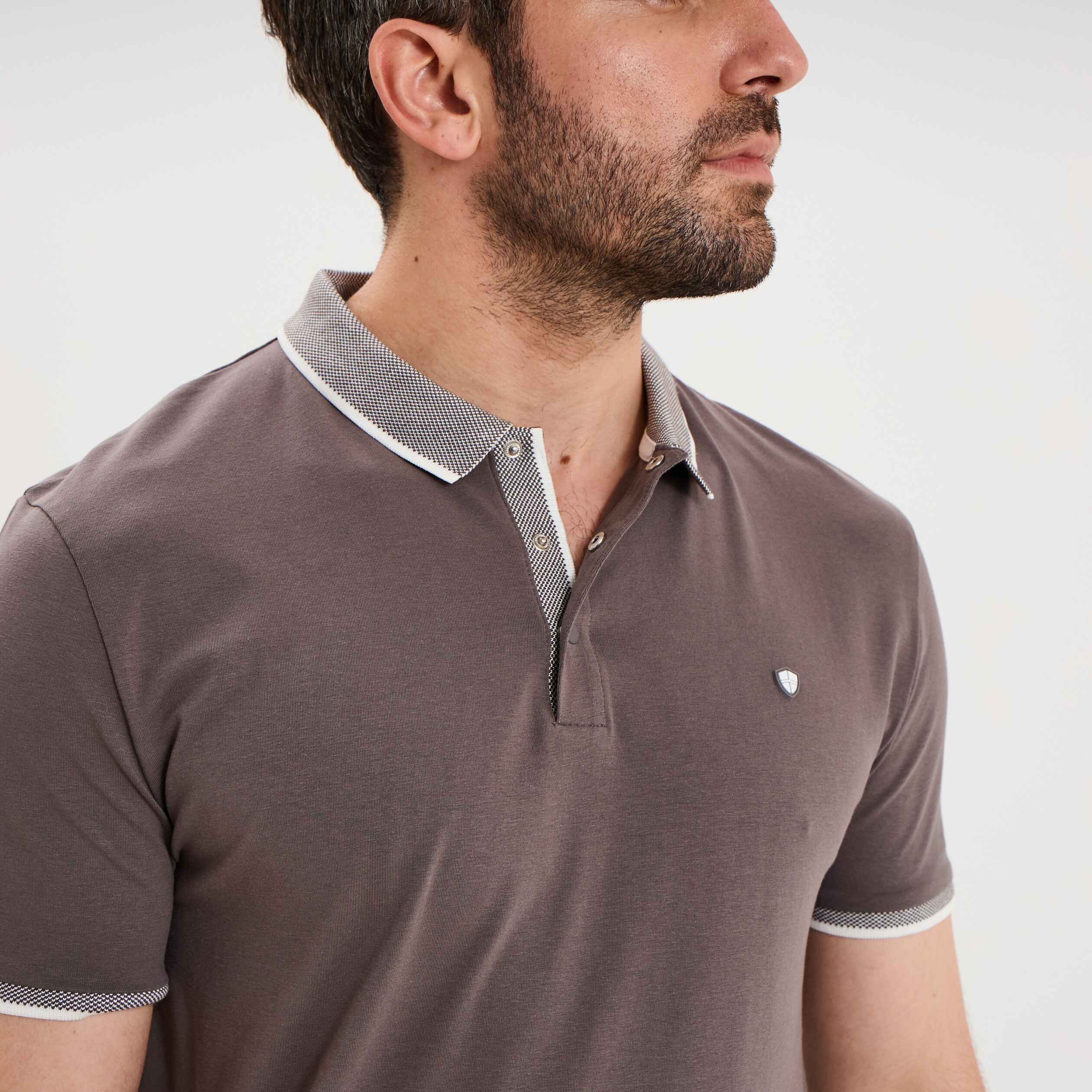 Polo slim manches courtes stretch gris fonc&eacute; homme