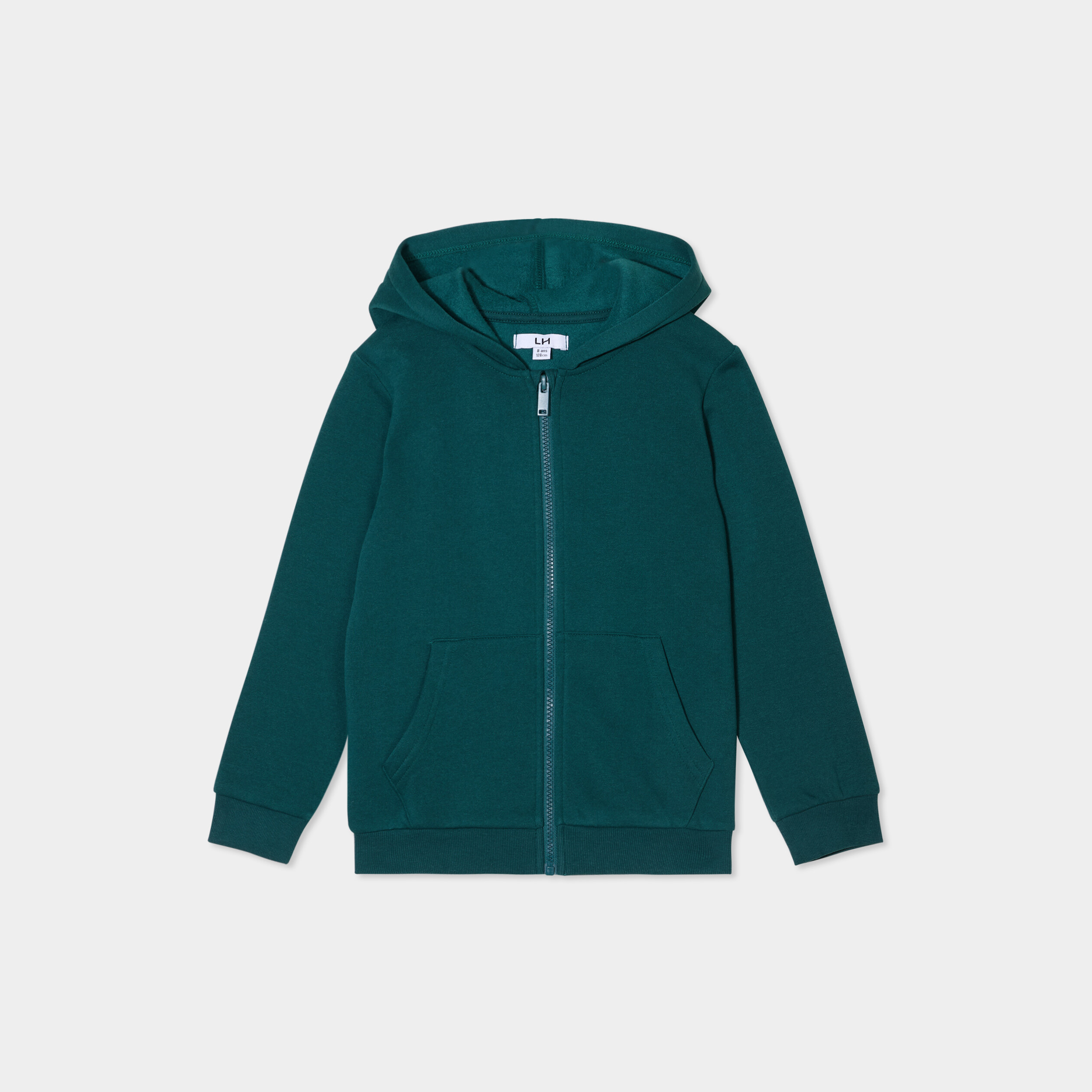 Sweat zipp&eacute; &agrave; capuche molleton vert fonc&eacute; gar&ccedil;on