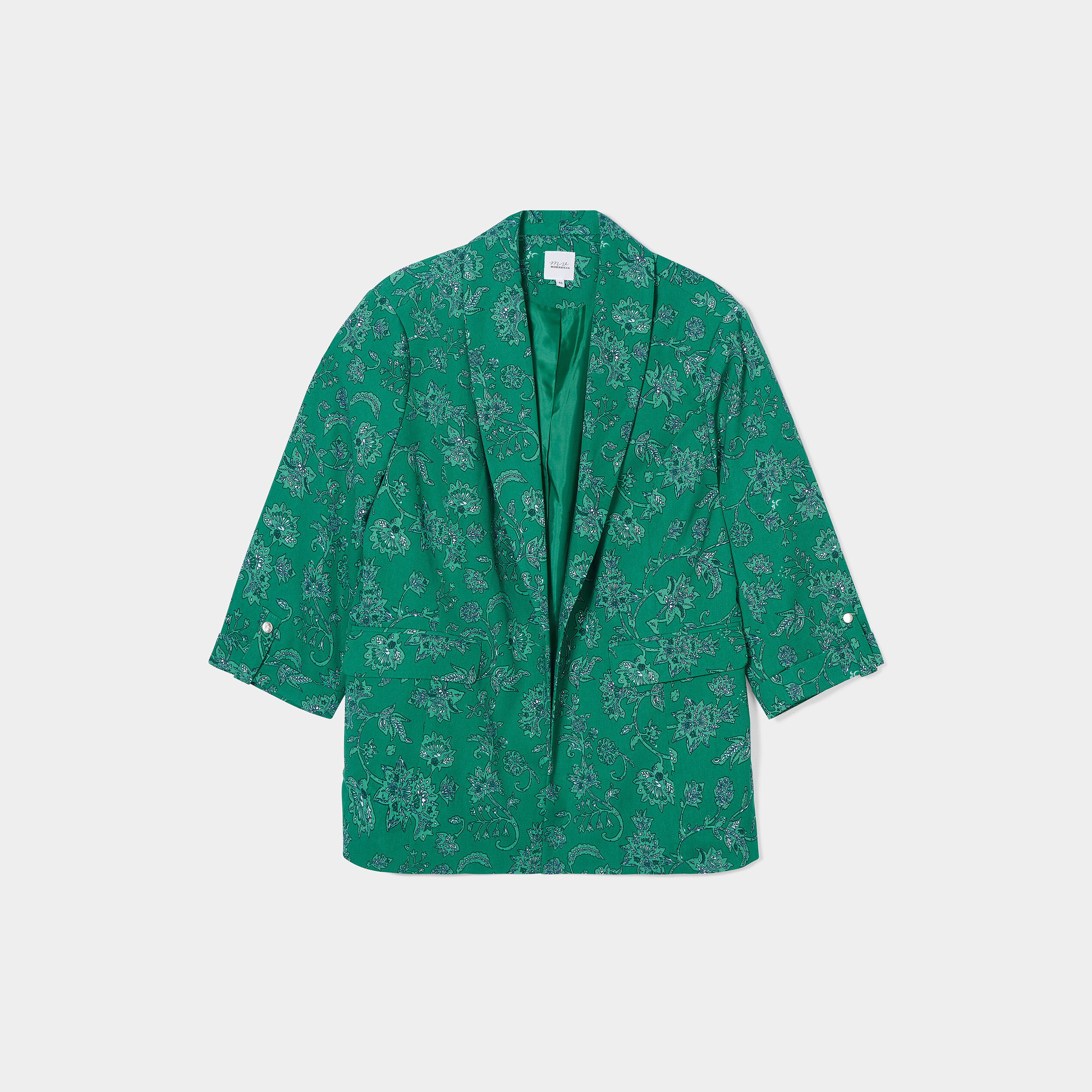 veste droite manches 34 a revers vert femmegt Veste droite manches 3/4 à revers vert femme grande taille
