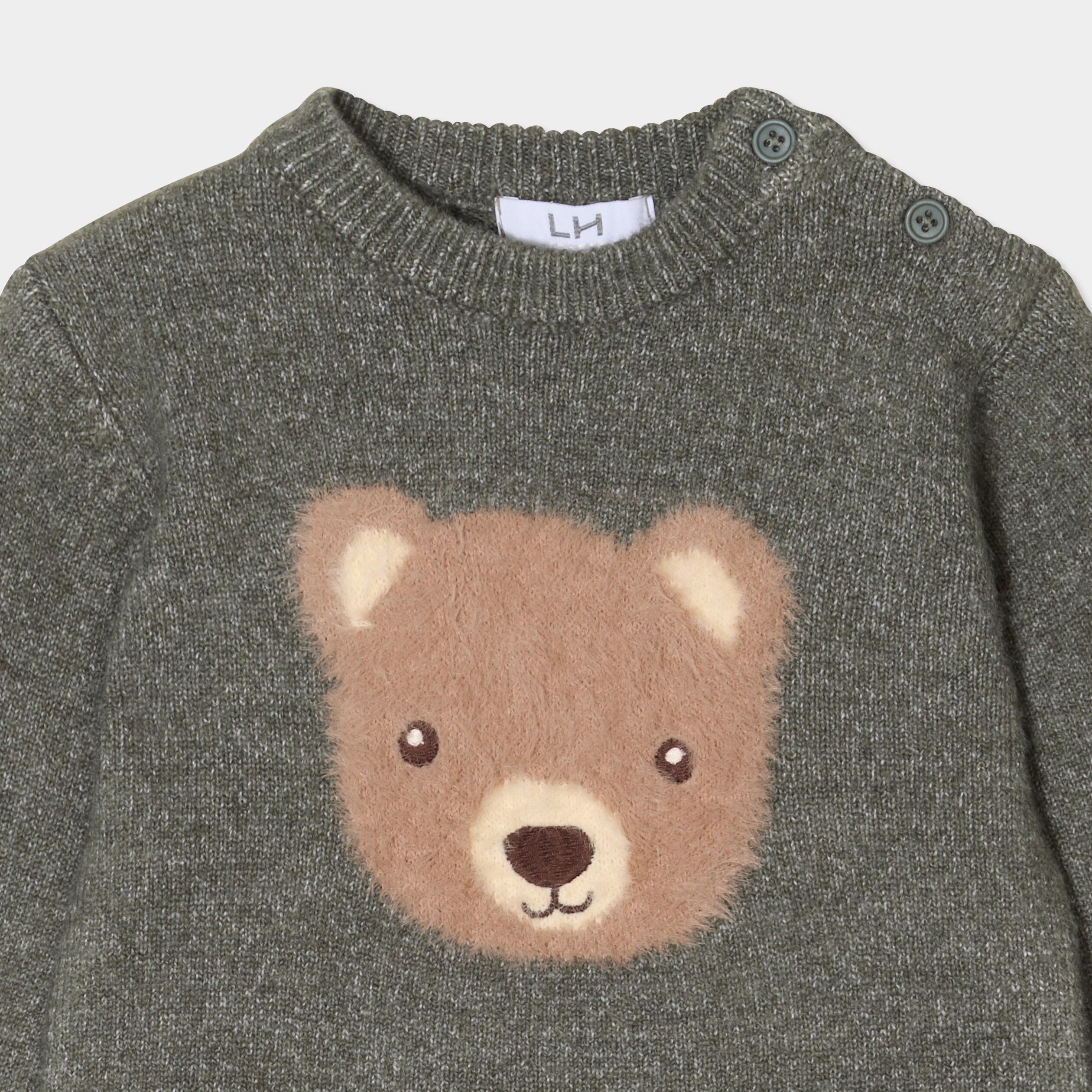 pull manches longues epaule boutonnee vert kaki bebeg Pull manches longues épaule boutonnée vert kaki bébé garçon