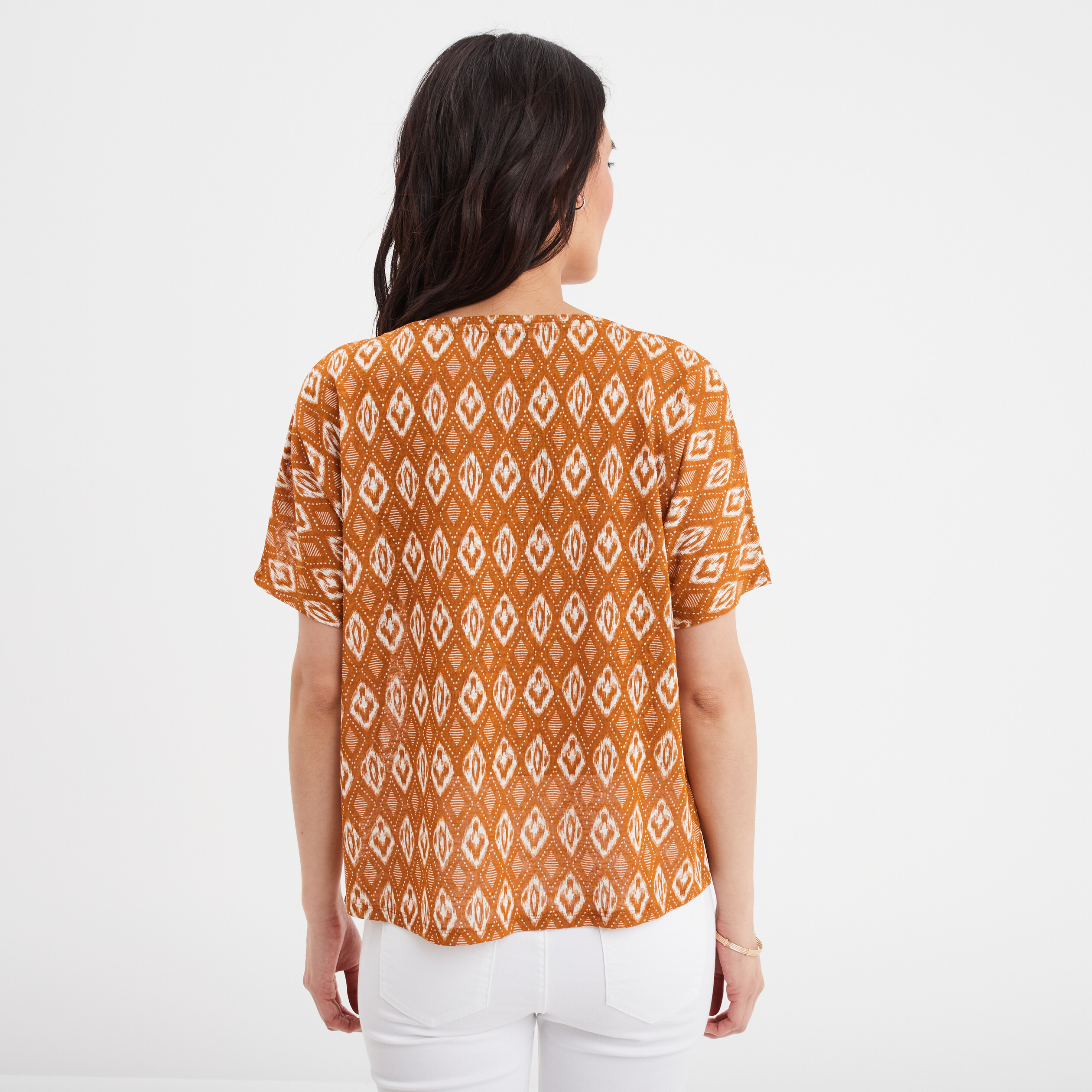t shirt col en v manches courtes jaune moutarde femme T-shirt col en V manches courtes jaune moutarde femme